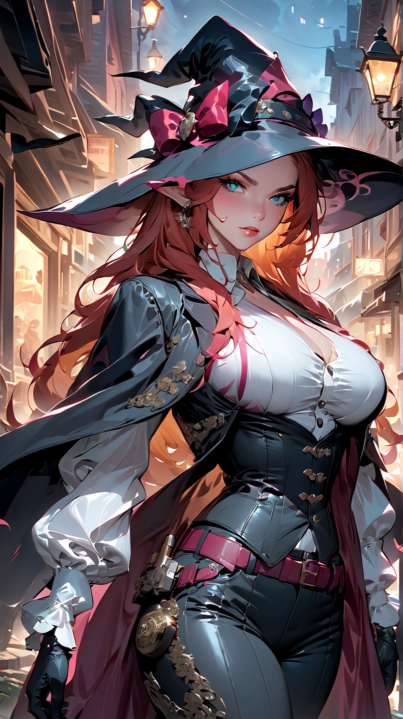 highres, shadows, absurdres, best_quality, ultra_detailed, 8k, extremely_clear, photograph, beautiful, beautiful face, sharp focus, hdr, 1girl, wide-eyed, barely clothed, torn clothes, beautiful high class white dress, background magic academya, no bottom, , very lare breast not covered, witch hat, water spell, fire water splash on body, beautiful face, small puffy breasts (puffy nipple), firm breast, very red areola, standing , seductive pose, damaged clothes, upper body, breast grabbing with hands