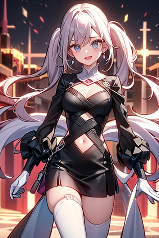 atlanta \(kancolle\), 1girl, solo, pantyhose, animal ears, playboy bunny, rabbit tail, tail, rabbit ears, breasts, leotard, necktie, black leotard, gloves, detached collar, white background, large breasts, wrist cuffs, red necktie, strapless leotard, strapless, star earrings, simple background, earrings, jewelry, fake animal ears, star \(symbol\), cowboy shot, white gloves, fake tail, black pantyhose, looking at viewer, alternate costume, index finger raised, brown pantyhose, original, intricate detail, illustration, masterpiece, extremely detailed CG unity 8k wallpaper, highlight, sharpening, dynamic, <lora:Atlanta-2:0.8>