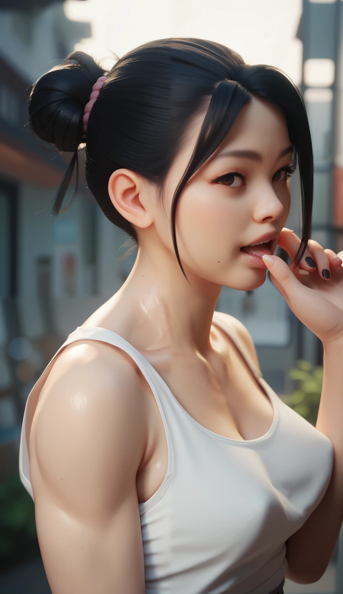 asian girl black hair tanktop