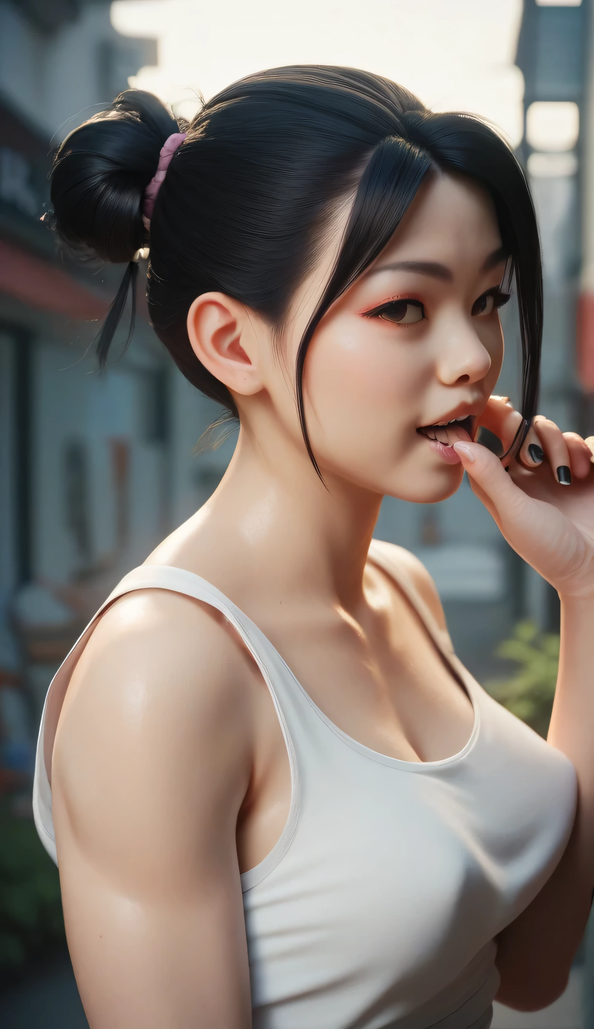 asian girl black hair tanktop