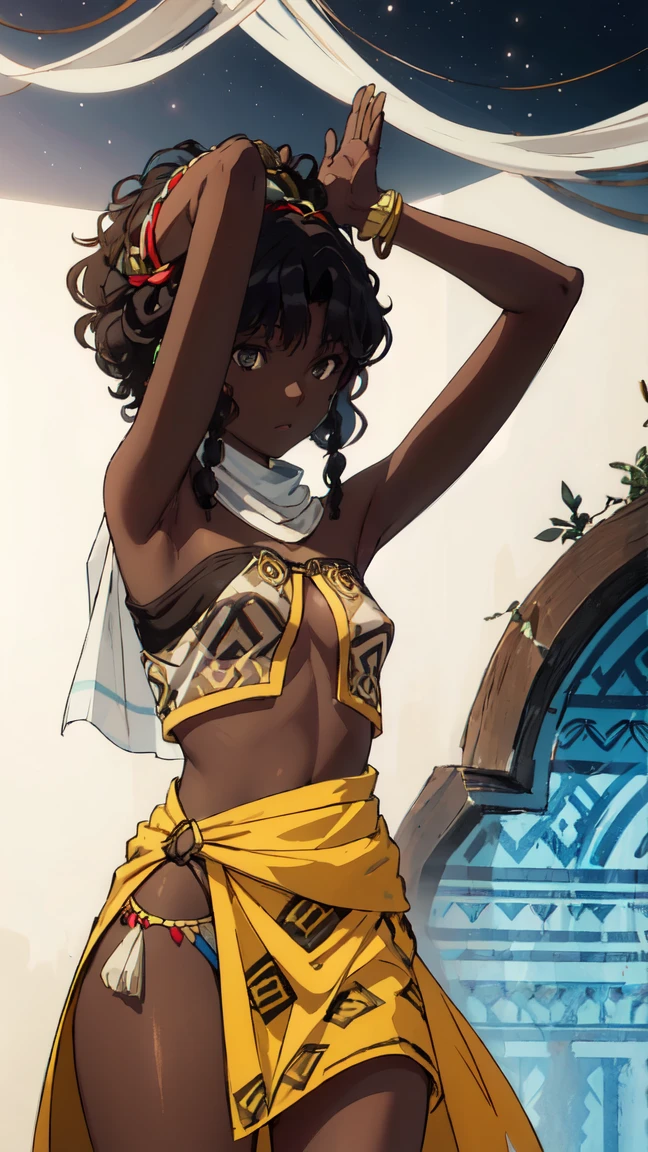 ((masterpiece, best quality illustrations,extremely detailed anime:1.5)),1woman,独奏,20 year old beauty、nadia la arwall:1.3,focus face,smile,ideal ratio body proportions,slender body,medium breasts,short cut hair,(dark skin:1.2),high skin,standing,bustling street、Tokyo、
