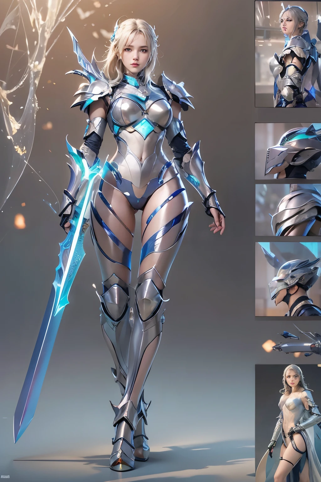 20-year-old woman、 whole body、 Holy Knight, ( Wear see-through hologram armor over nude :1.2)、 Clear Vinyl Gloss Armor 、with sword and shield 、 transparent PVC clothing , majestic pose 、 Detailed Color, detailed skin, Color Difference, prism, holographic , color gradient 、Snowstorm、 ray tracing , OC rendering , ( Simple Background )、( dark background )、( best quality 、 high resolution、Masterpiece)、4K、8k、 wallpaper、