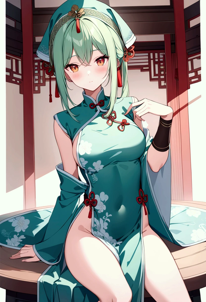 a beauty girl,Mature face,a matural female,Fluffy tail hair,Ultra-loose underwear,clothes slipping off,Anterior convex and posterior,Straight chest,Ruddy complexion,Huge fox tail,nabel,(huge tit),adventurer,tit,areola of breast,pantiess,Stockings,Human Services Group,(Chinese tradition),(Pubic bone),(on cheongsam),Blue hair,grin,(blacksilk),(huge tit),((tit)),Pink tattoo