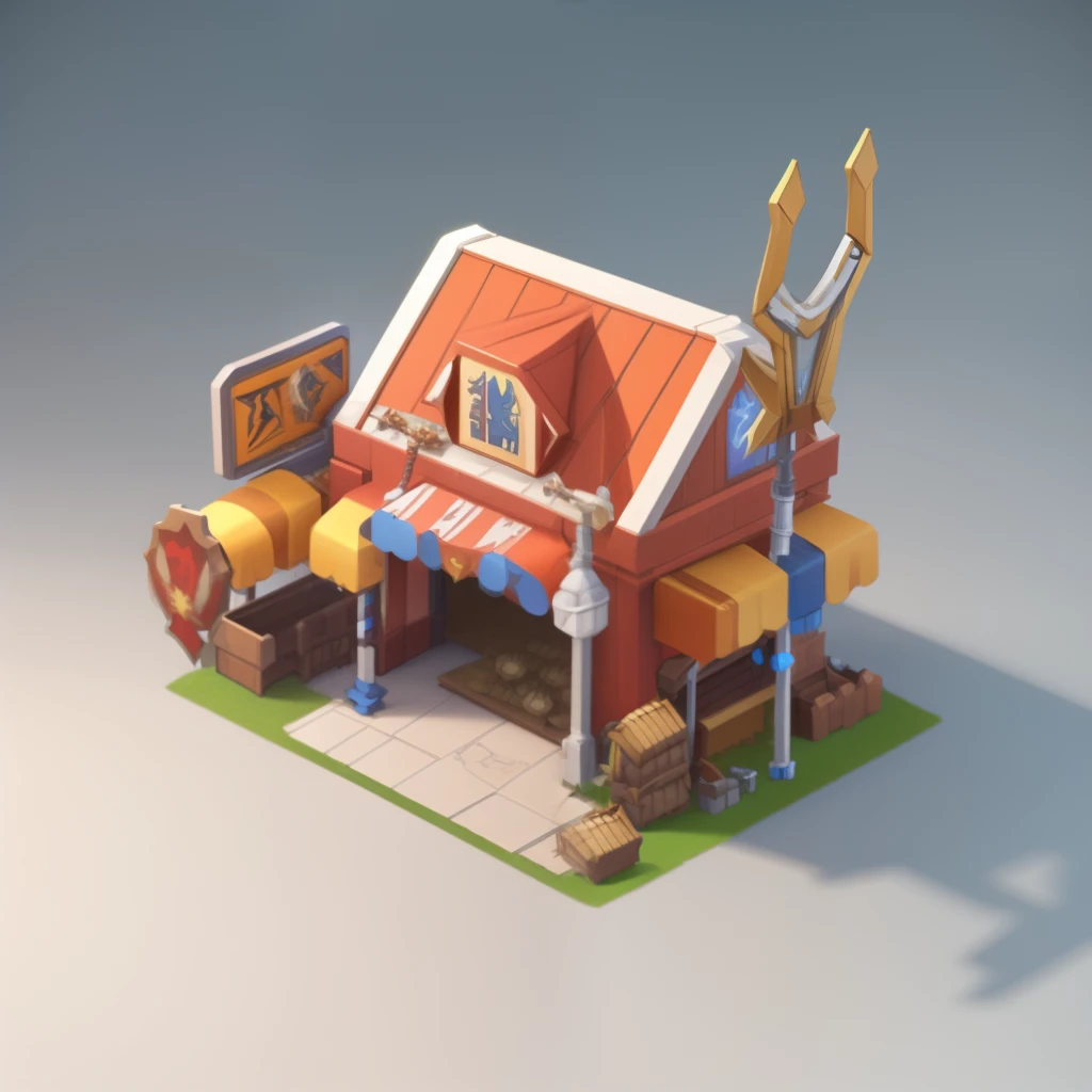 Game icon institute, game icon, Qjianzhu, (white background), FHD, 3D, weapons and armor shop.