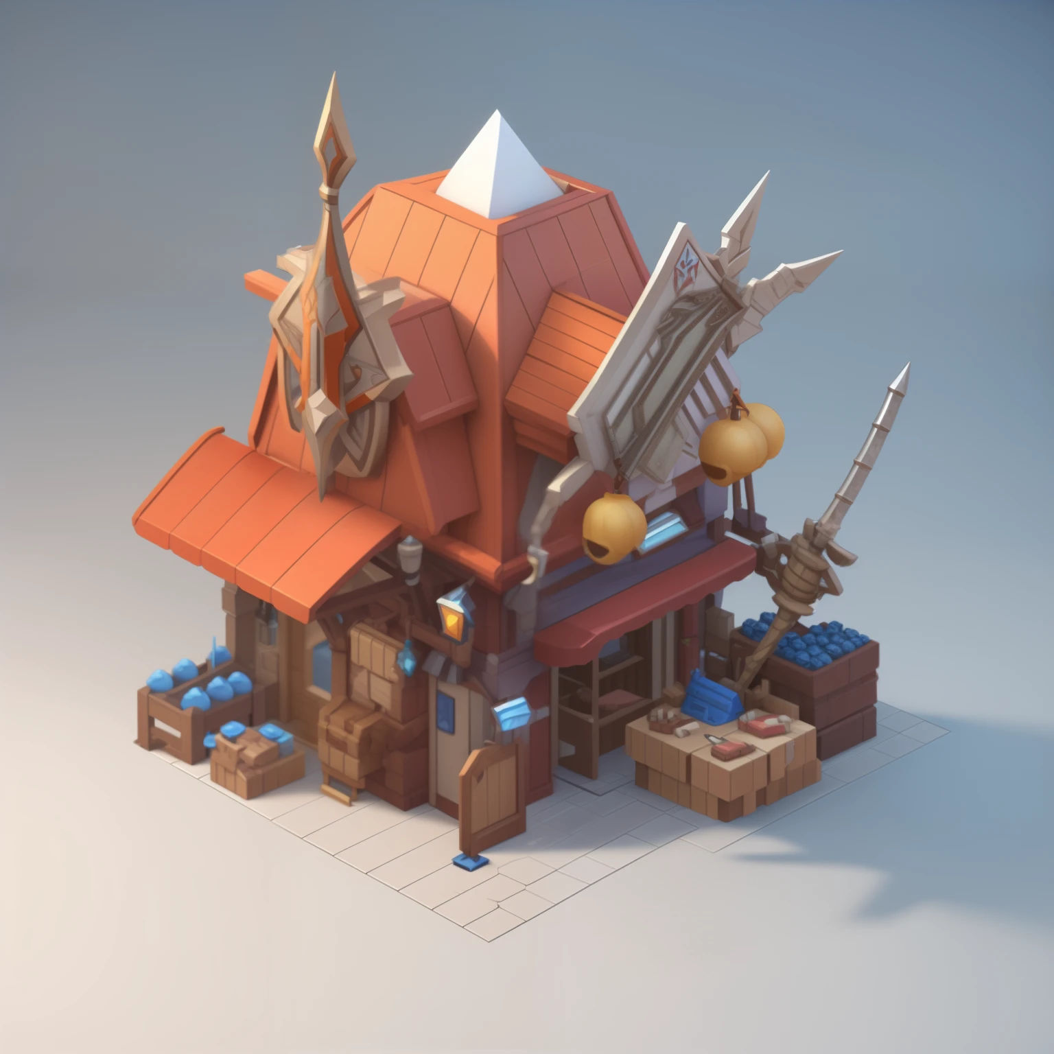 Game icon institute, game icon, Qjianzhu, (white background), FHD, 3D, weapons and armor shop.