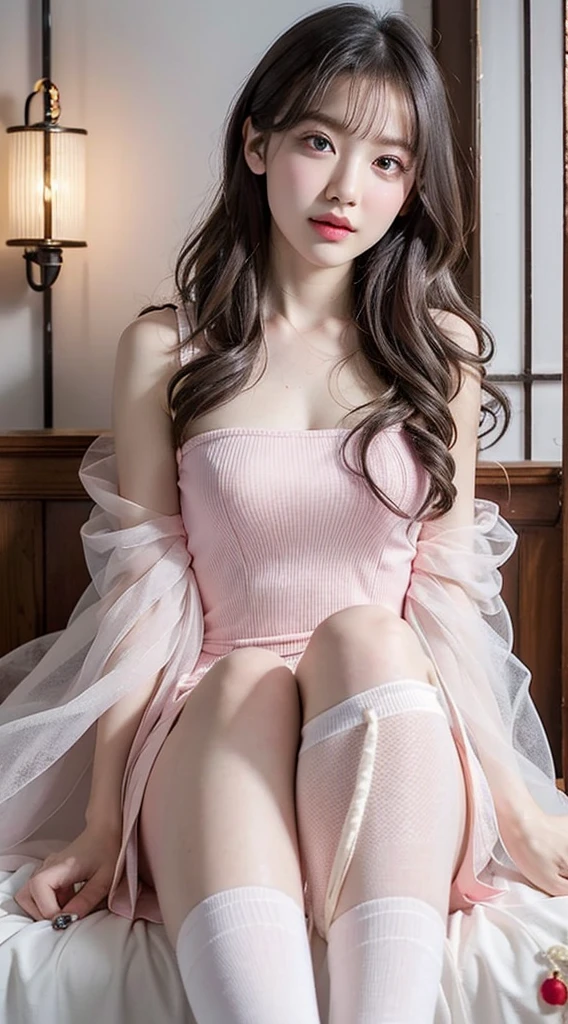 (white and pink theme:1.3), (gothic, cute, classic fashion:1.2), (white classic-bonnet on head:1.4), (white long-sleeves ballgown:1.4), (puff sleeves:1.3), ((crinoline, multilayer-skirt) with ruffles:1.4), (lace up on waist cincher:1.2), ((pink ribbon, ruffles):1.3), (pink and white Argyle pattern over-knee-socks:1.3), (Loafers with ribbon:1.2),((nipple)),(one girl),((highest quality)), ((masterpiece)), (detailed), ((in the hospital )),長い髪と白いトップを持つアラフェアジア人woman, 美しい韓国人woman, 美しい若い韓国人woman, Young and adorable Korean face, ゴージャスな若い韓国人woman, Korean Girls, Girl cute beautiful face, 韓国のwomanアイドルの肖像, Young and pretty Asian face, Cute natural anime face,Asian pretty face, ((highest quality)),(((nipple))),(detailed), Perfect Face,((One girl)), (scrawny:weight1.0〜2.0)iris, Elevation, space, (Natural Light), (tear bag:1.2)Dramatic lighting, Chiaroscuro, Emotional depth,woman,((nude)),((show off nipple)),((small breasts)), ((flat chest)),naked,slender, a short bob,delicate,Small breasts,((Small breasts)),the body is slender,Beauty,Beauty,4K quality,Young face,Big eyes,Brown eyes,Perfect Face, 21years old,breasts are very small,Model Body Type,Cute Face,Pink nipples,Symmetrical eyes,Glowing eyes,Natural smile,((Always show your boobs)), ((flat chest)), ((Gaunt)),beautiful,((a short bob)), ((half body)), topless,modelshoot style,((intricate choker necklace)), (embarrassed,blush:1.3),(steam:0.8),(wet:0.8),(sweat:0.8),(trembling:1.3),(parted lips:1.4),(feeling weak:1.5), (lips),(intricate earrings),((nipple)),((woman posing for a photo)),(no panties)