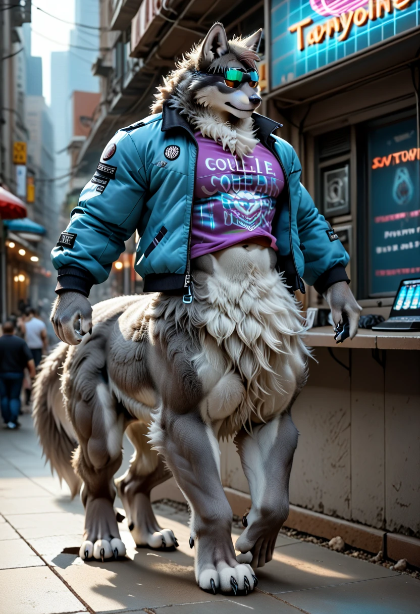 real,cctv,thumbnail,grandfathered content,full body,city,crowd,solo,wolf,outside,detailed background,anthro,digitigrade,torn clothes,detailed eyes,torn pants,sitting,foot focus,soles,black pawpads,4 toes,canine,blush,orgasm face,open mouth