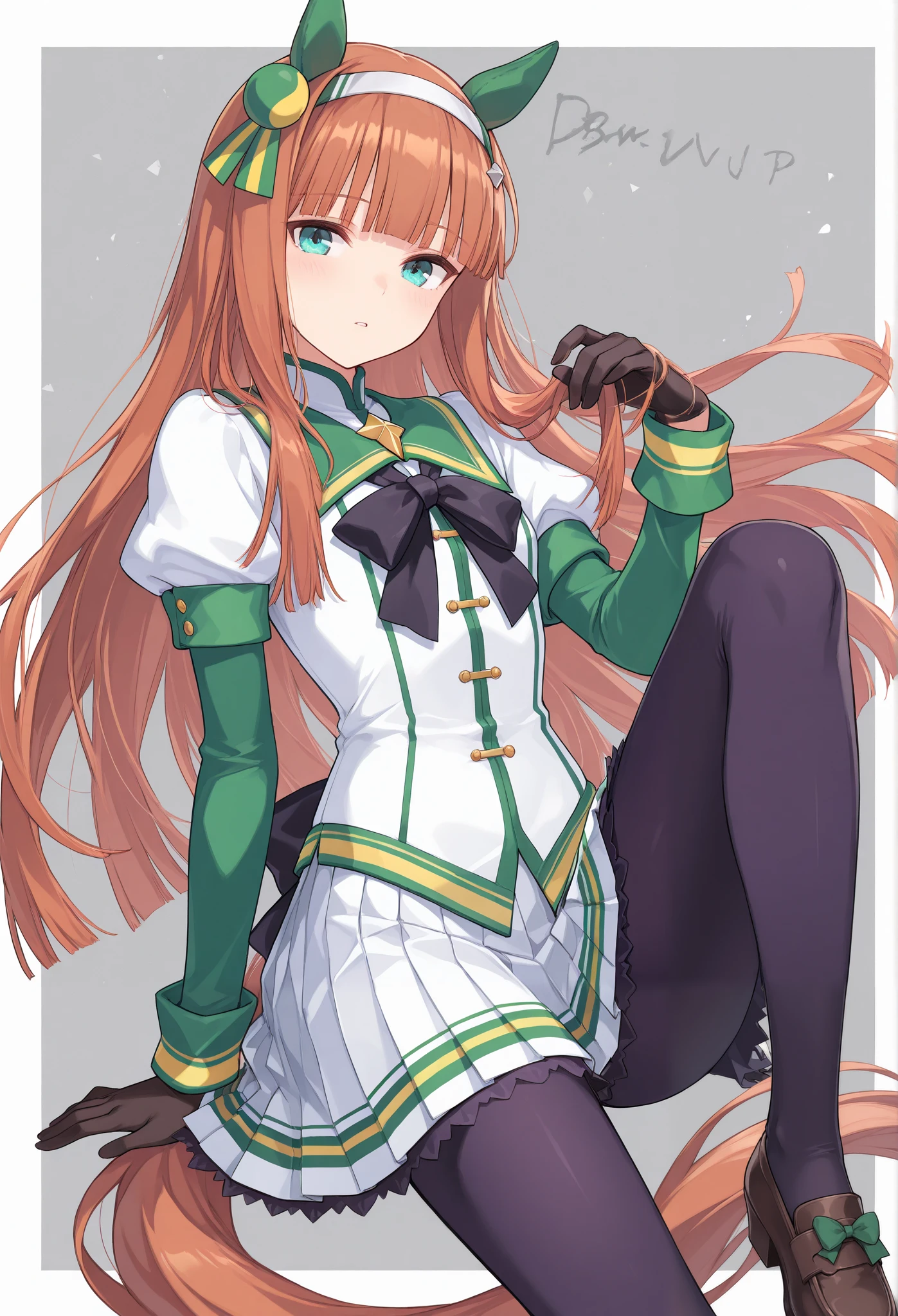 {{{Racecourse:1.6}}} {{{ Bust Focus:1.5}}},( high resolution),( high resolution), ( unity 8k wallpaper),( detailed image ), {{{Type Moon :1.7}}},((Draw:1.5)),{{{ long sailor suit :1.5}}} silence suzuka \( umamusume\),
black gloves, white skirt, pleated skirt, black pantyhose, layered sleeves, puffy short sleeves, short over long sleeves, black bow, mismatched footwear, asymmetrical footwear,