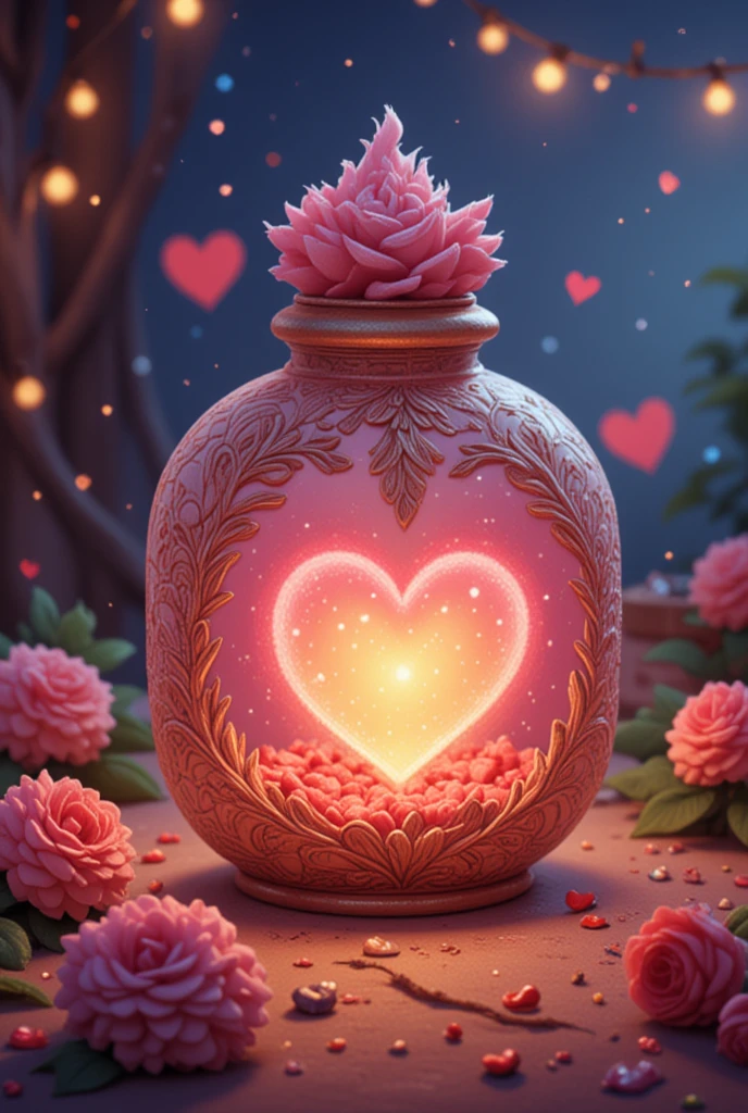 magic jar with heart potion illustration for valentine's day