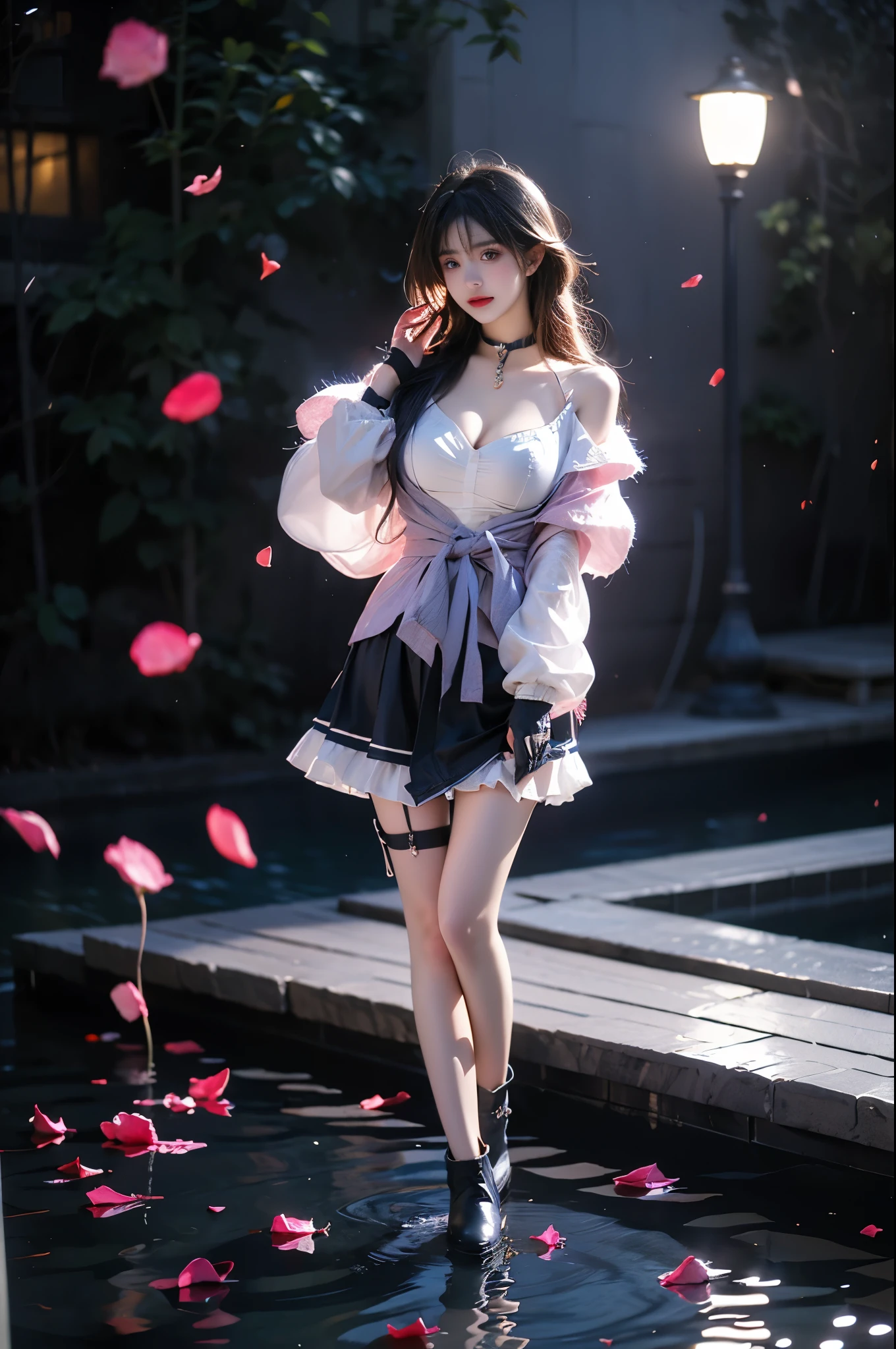 Cleavage:1.2、Super detail face、Eye for detail、Double eyelids、Hold your head high and your chest high、Top quality、masterpiece、Ultra-high resolution、(Photorealistic:1.4)、Highly detailed and professional lighting smile、Shoulder abduction、slim、、Fatal position,Huge breasts,High heel,Available in white