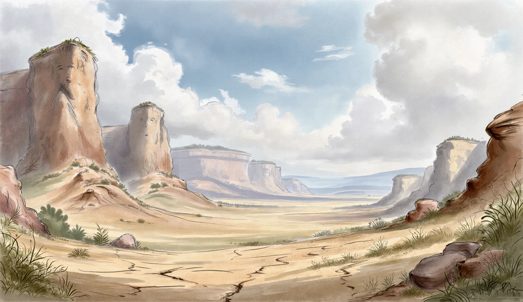 Refrence: " My book of bible stories "
A desolate, barren landscape
(masterpiece best quality:1.2) delicate illustration ultra-detailed,