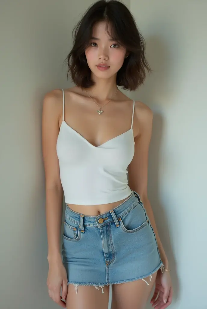 skinny girl with short jean shorts