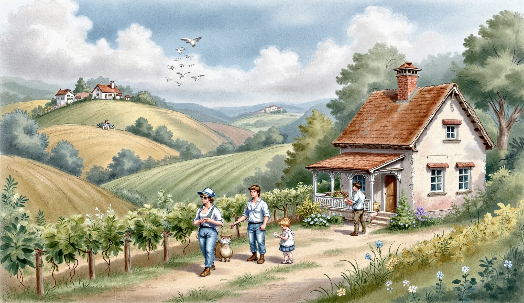 Refrence: " My book of bible stories "
Grapevine farm, small scale farm,
(masterpiece best quality:1.2) delicate illustration ultra-detailed,