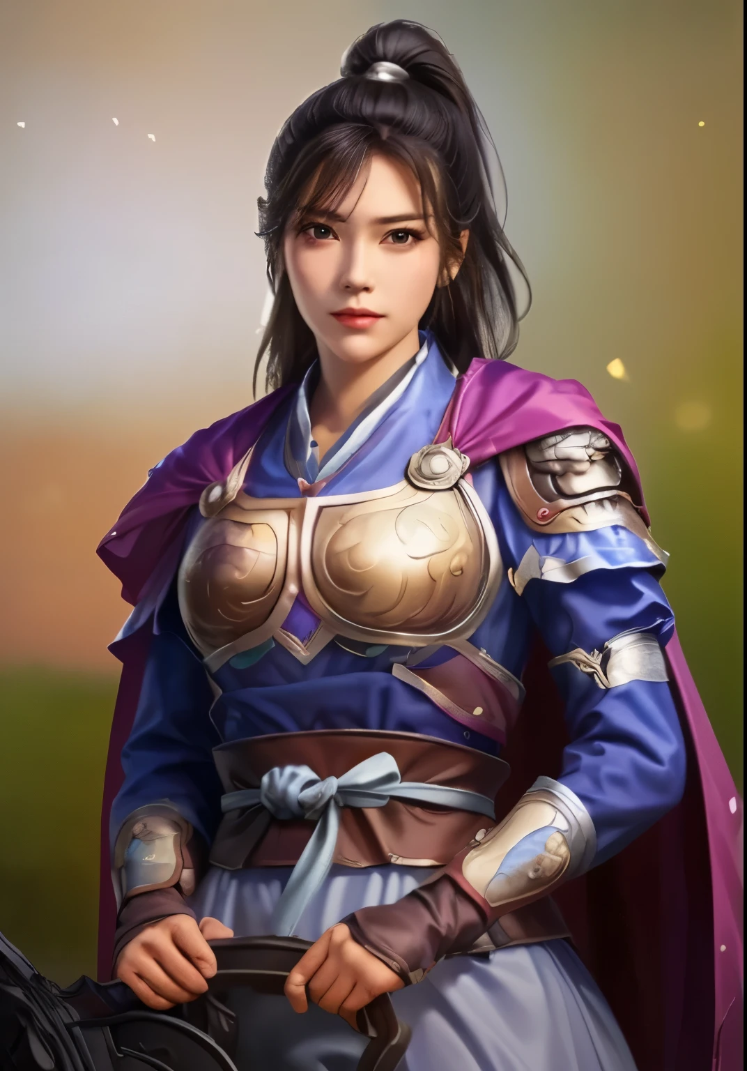  means ,  A woman wearing iron armor, Change the color of the armor ,  beautiful woman,  beautiful face,  big eyes that tear