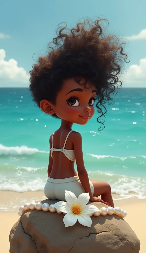 4k, full hd, 18 year old black girl, black curly hair, on the beach, in bikini
