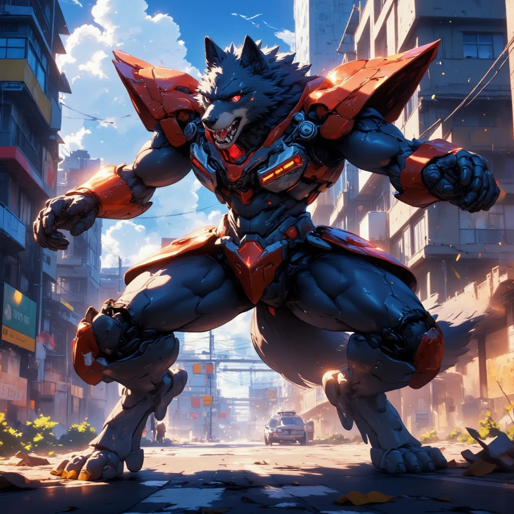 Dark_Fantasy、cyberpunked、(reddish:1.1)、1 persons、Mechanical wonders、Robotic presence、Cybernetic Guardian、Wearing a worn-out mech suit、Complex and、(steel metal[rusty])、Elegant and clear focus、Photography by Greg Rutkowski、Soft lighting、vivd colour、​masterpiece、(Street))、full body Esbian、dynamicposes、((Tiger shape))、Stand on four legs