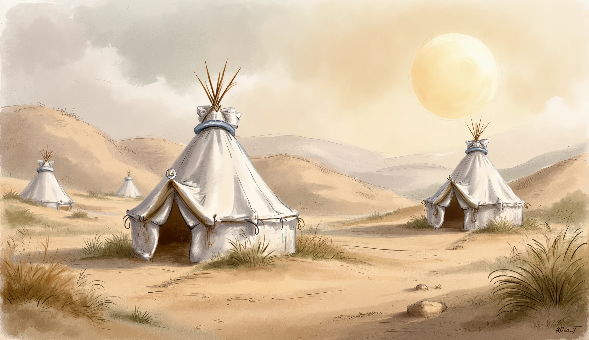Refrence: " My book of bible stories "
Inside Ancient tents in the desert, indoor, empty.
(masterpiece best quality:1.2) delicate illustration ultra-detailed,