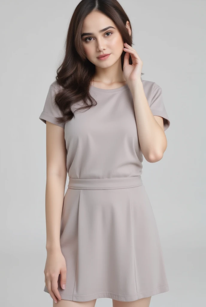 ((Highest quality)), ((8k)), ((masterpiece: 1.3)), (Perfect appearance), (Photorealism: 1.6), (JMA), (Genuine:1.4), 1 Mature Woman, Perfect Anatomy, 60 years old, ((Realistic skin texture)), (Fine lines on the skin), (Dull skin), (Facial wrinkles), (Wrinkles around the eyes), double eyelid, Tear bags under the eyelids, Medium Long Hair, (Elegant floral crew neck T-shirt, Elegant 3/4-sleeve T-shirt), ((Standing posture: 1.3)), (Outdoor Resort: 1.2),
