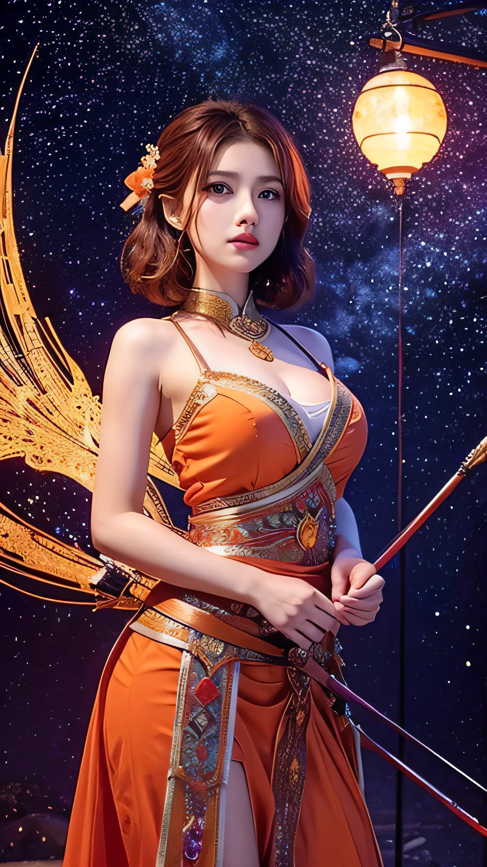 (Woman warrior fighting on the battlefield:1.5)、(A kind smile:1.5)、(18-year-old female:1.5)、(The best quality at its best:1.4), (Super detailed), (Very detailed CG unified 16k), Beautiful woman with perfect figure: 1.4, Sharp focus: 1.2, Very detailed, High-quality RAW color photos, Professional photography, Great face and eyes, cosmetics, (Amazingly beautiful girl), ((Woman warrior:1.5)), Realistic movie faces, Full body long view from head to toe, Realistic, ((Realistic natural orange red hairstyle)), ( Short Bob Hair:1.5), (necklace:1.5)、, Very beautiful face, Perfect model beauty, Mouth swelling, Highly detailed face and skin texture, Fine grain, double eyelid, Medium chest, (masterpiece), Highest quality, High resolution, Very detailed, Blurred Background, Depth of written boundary, Cinema Lighting, Great legs, , Clear, well-maintained skin,((Full body shot from head to toe:1.5))