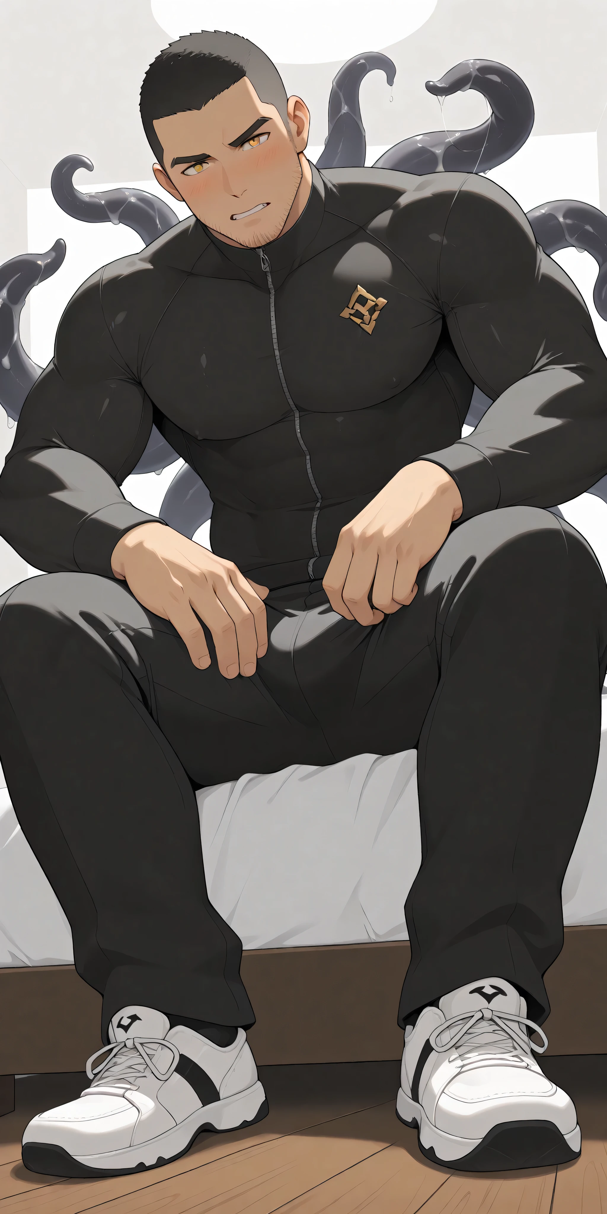 score_9, score_8_up, score_7_up, source_anime, flat color, anime screencap, ikuchan, BREAK, 1boy, uzaki chan, genderbend, huge enormous penis, nude, twink, indoors, black hair, smug, lean, clothed, bulge visible through clothes, see through, erection, erection, peis outline, femboy, otoko no ko, full-body, sitting, couch, touching self, muscular, large waist, large thighs, ((solo)), thicc, voluptuous, huge thighs, short hair, foreskin, spreading legs, one piece swinsuit, collar