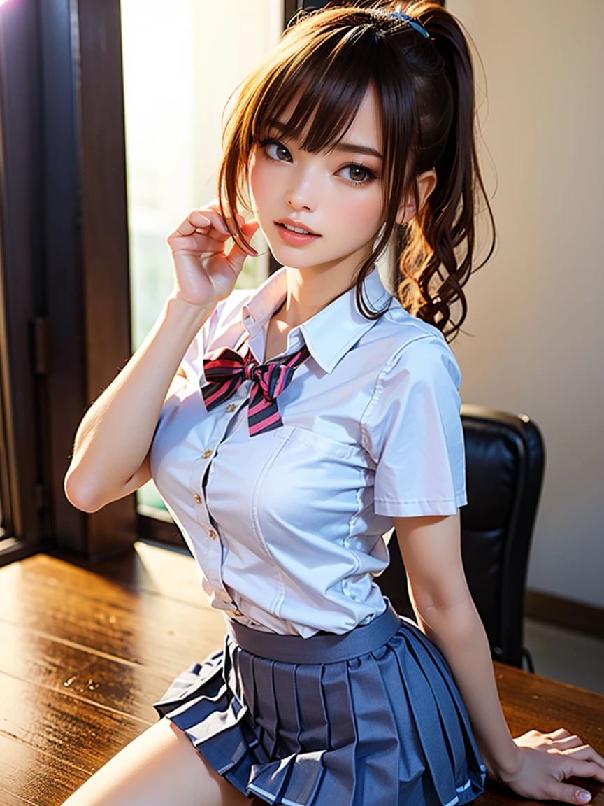 (photorealistic:1.5),(Realistic:1.5),(solo, one girl:1.5),(ultimate beautiful girl:1.5),(light brown Hair:1.3),(sweet smelling girl),(virgin girl:2.0),chuuChloe,(cute:1.5),(Sexy lips),(large eyes),(Bangs hide the eyes:1.6),(school uniform:1.5),(vibrant smile:1.2),(classroom),(glimpse panties:1.2),(Lifted Skirt:1.5),(girl showing panties:1.5),(Japanese Junior Idols),(vibrant smile:1.6),