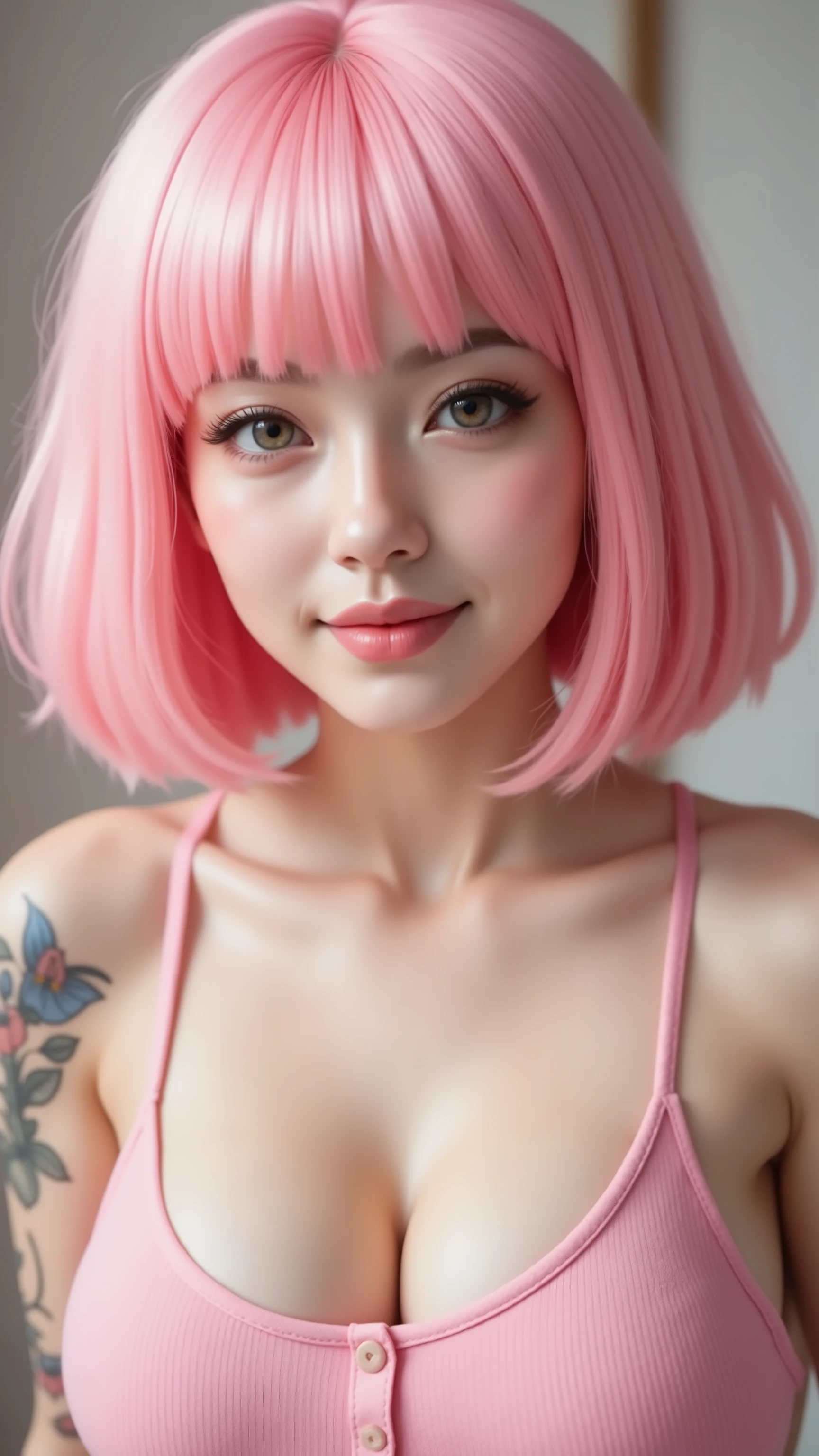 beautiful sexy girl,Sheer bra,A pink-haired,beautiful exposed breasts