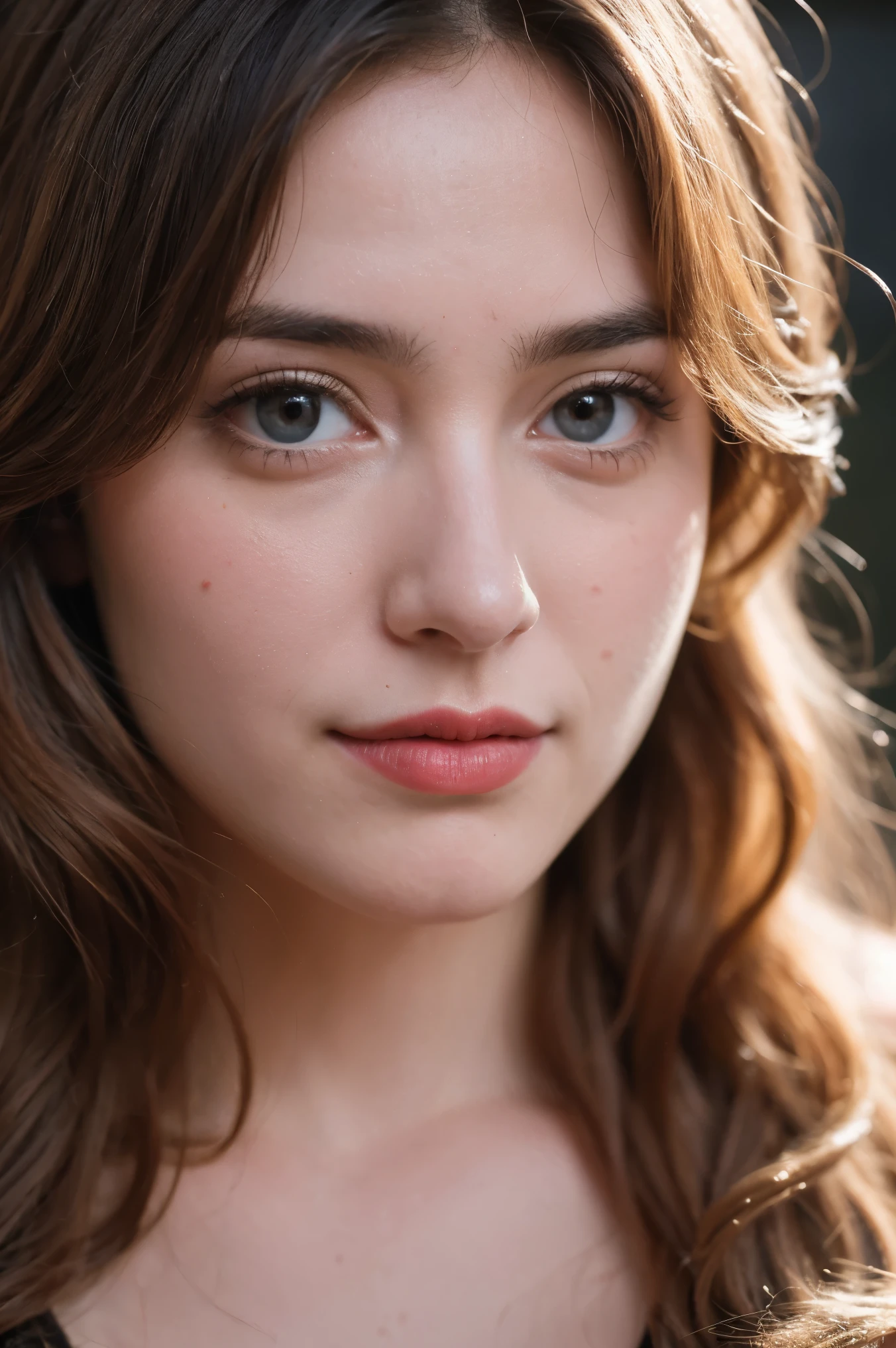  cinematic photo of a 23-year-old girl, portrait,  looking right at the camera with a seductive smile,  sensual eyes ,  ultra textured leather , goosebumps, curly brown hair, 35mm , sharp focus on an object,  professional , 4K,  Highly detailed . 