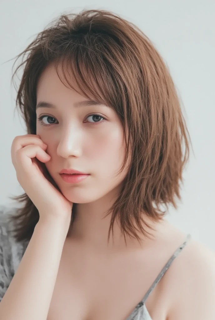 肩丸出し 、 四つん這い、 腕を広げる、 足を広げて、 高解像度、 胸の緩い服 、泣き顔 - SeaArt AI