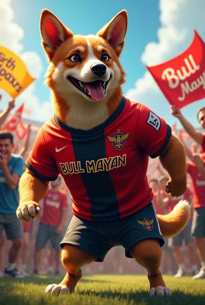 Dog wearing the uniform of the Venezuelan wine-colored team