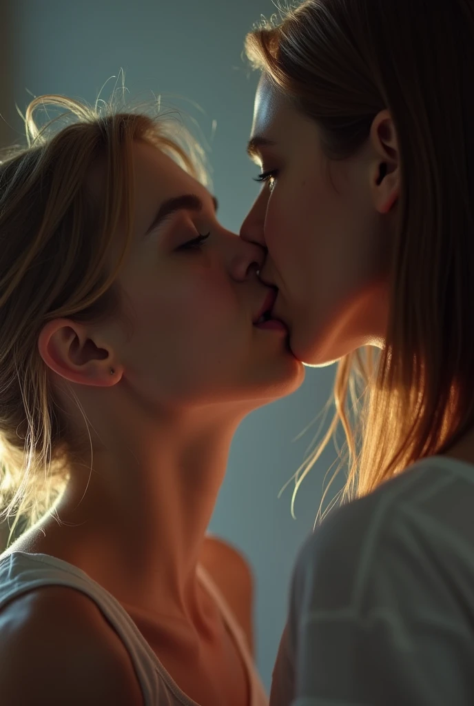 a man and woman kissing in the dark photo, kissing together cutely, intimate holding close, kissing together, couple kissing, kissing each other, dreaming of kissing a girl, lovely kiss, making out, kiss mouth to mouth, high quality fantasy photo, intimately holding close, epic photo, kissing, attractive photo, sexy dominant pose