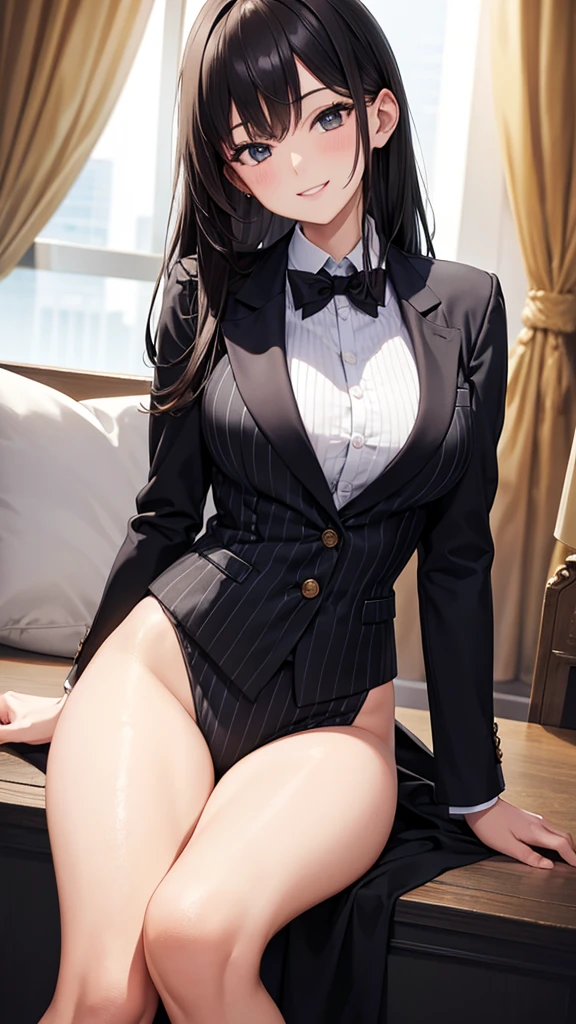 ((masutepiece, Excellent business meeting aesthetics)), 1 Female solo, close-up, (Determined eyes), (sexy underwear、Stockings、garterbelts), (Wavy Hair), (formalwear), Mature Woman, (Clear facial features, Detailed skin texture, Beautiful face), Perfect slim thick body, Huge breasts, (masutepiece, of the highest quality, Best Quality)