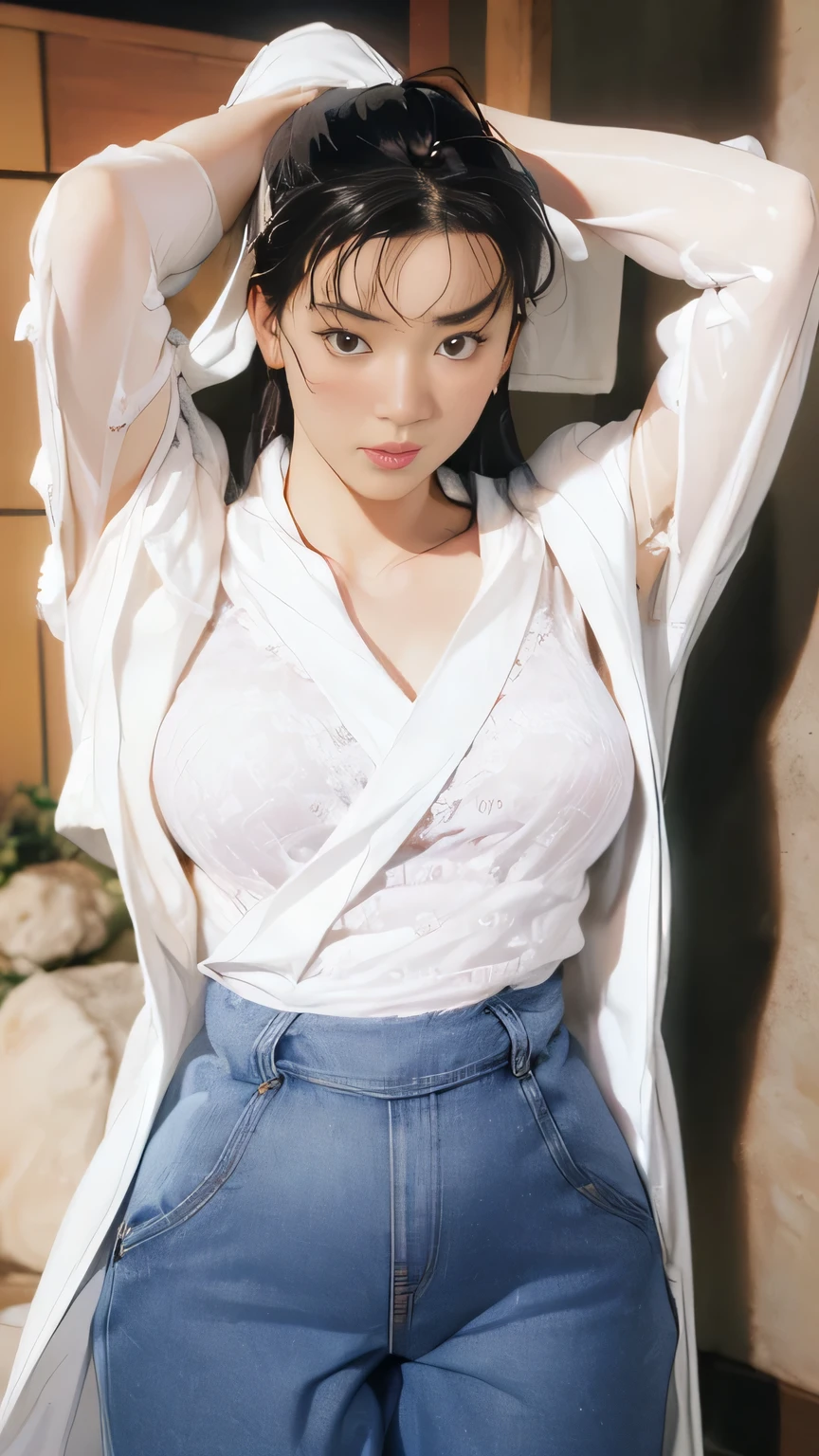 日本people、1people、The most beautiful woman、clear、Shiny black hair、Photo Style、length, bangs、light makeup、Standard face、(((Wearing a white Etchu loincloth)))、((Light clothing:0.5))、(She is hiding her breasts by wrapping a cloth around her chest.)、Summer festival、Showing off her ass, (((The lower half of the body is covered only with a loincloth))), Sacrificial Ritual、32k, Raw photo、Highest quality、Full body image