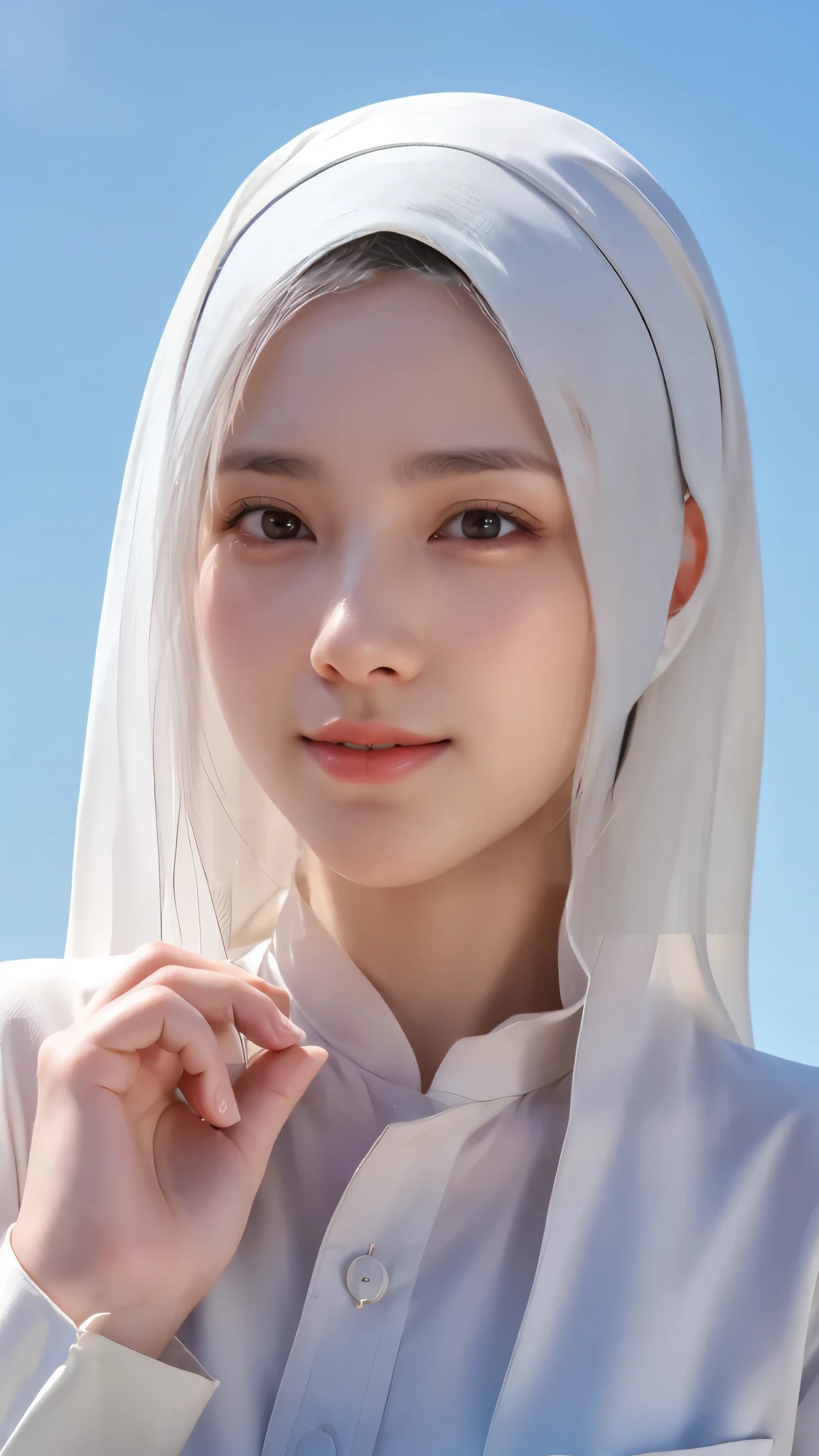 masterpiece, top-quality, 8K, absurderes, a beauty girl, kawaii, outdoor,half body, (fullnude:1.5), wearing white pasmina hijab, hijab, headpiece accessories,nice body, No makeup, bukkake, Near and far law, depth of fields, A hyper-realistic, hight resolution, a picture, foco nítido, nffsw, face lights, 动态照明, Highest detail, Extreme details、ultra-detailliert、detaile、authentic skin、delicated facial features、Easy Negative
