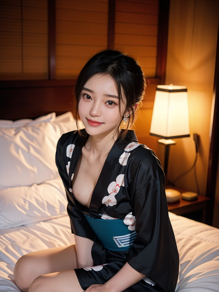 (Flower pattern kimono, intricate black, Webbing:1.4),
((highest quality, 8k, masterpiece: 1.3)), Perfect body beauty: 1.4, (Breast A cup:1.2), Small breasts, Round shaped breasts, Perfectly shaped breasts, Highly detailed face, Beautiful woman, (Dark brown shortcuts), Slim face, Highly detailed face and skin texture, Highly detailed lips, (Realistic:1.4),

((24-years-old, Sexy young wife:1.2)),

((Lay a red futon in a Japanese-style room, Sit on the futon with your legs stretched out, Start taking off clothes, No bra, Beautiful thighs:1.2)),((Sexy atmosphere, Gaze seducing a man, hold out your lips, A sigh escapes, Hair is messed up, Hold your crotch with your hands)),

((Dark room, Lantern:1.2)), 
((Squint your eyes)), 
((purse your lips:1.2)),
((Blushing:1.2)),
((Open your mouth a little to show your white teeth)), 
((Breast enlargement,Flat Chest:1.2)),

Narrow shoulders, Long, slender legs, Thin waist, 
Ultra-detailed skin, Glossy Skin, Ultra detailed face, Ultra detailed breasts, 
Ultra-detailed eyes, Slit eyes, Brown eyes, double eyelid, Beautiful thin eyebrows, Thin, long eyelashes, 
Ultra-detailed lips, Fuller lips, Glossy pink lips, Flushed Cheeks, White teeth, 
Beautiful actress&#39;s languid make-up, Pink lipstick, Smoky eyeshadow, Eye foundation, 
Dark brown hair, Delicate and soft hair, Hair blowing in the wind, 
(Elegantly putting your hair up, short hair, ponytail:1.5), Layered Cut, (Blunt bangs:1.2),
