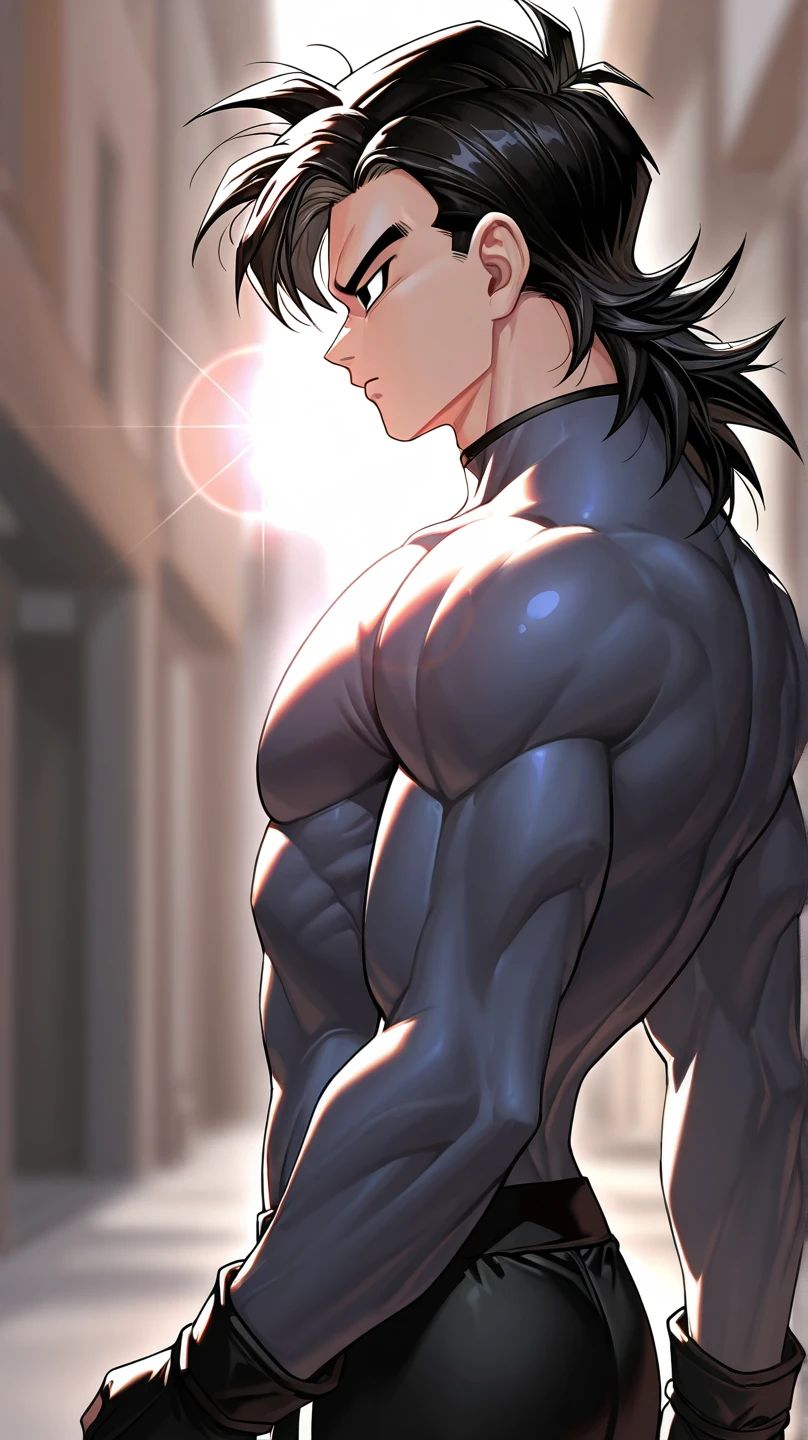 best quality, masterpiece, (realistic: 1.2), 1 man, Eren Jaeger, real life, live action, black jeans, black pants, brown hair, attack on Titan, abs, muscle, shirtless, sunset background, fitness, fit body, slim body, skinny muscles, high definition, high quality, walking, manbun, tied hair, man-bun, loose pants, loose jeans, black jeans