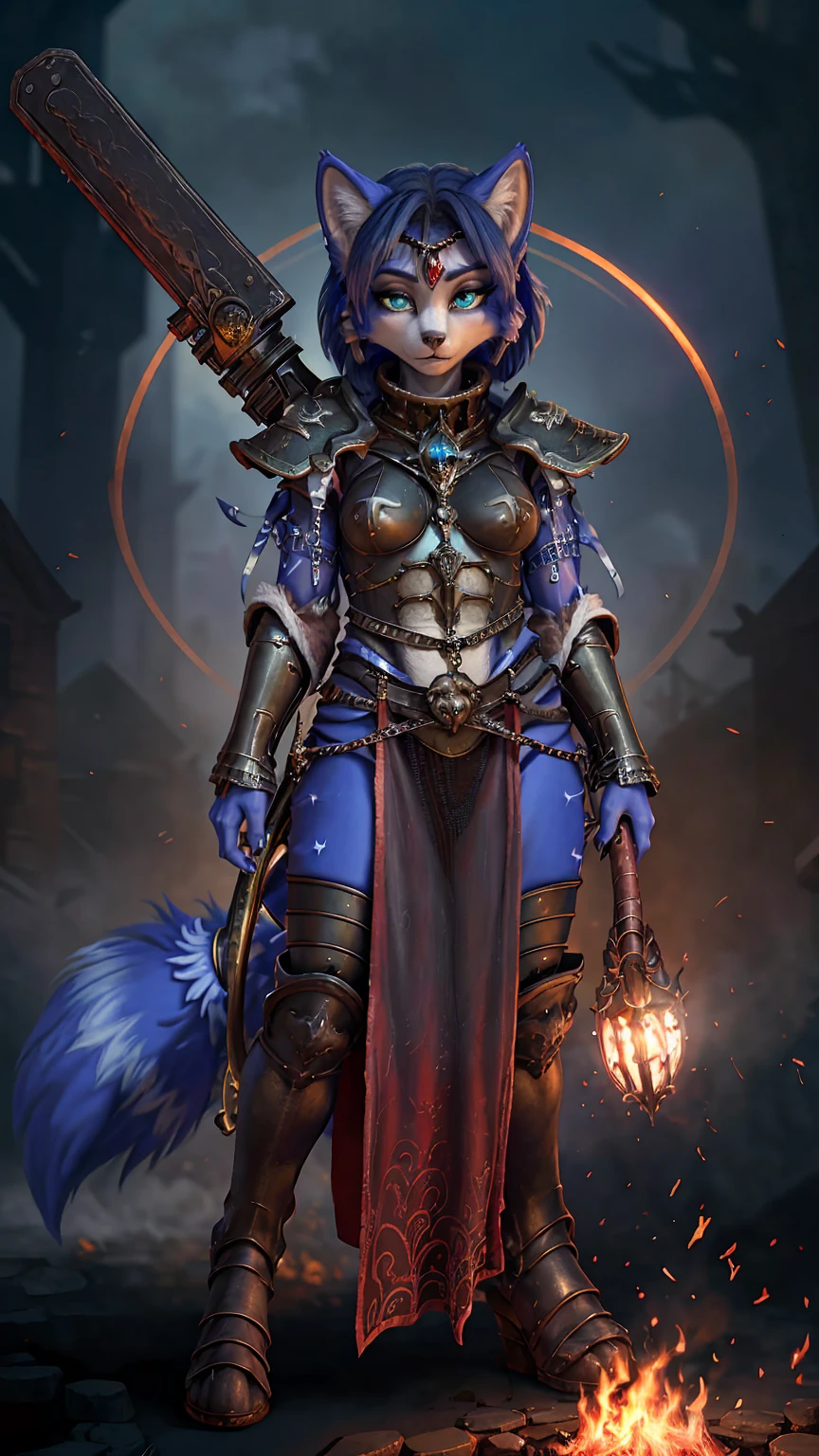 A beautiful and detailed (sweet portrait) wa ((Krystal)), Star Fox Krystal, sslim, lovable, green eyes, medium breasts, (((Long blue hair 1.3))), Decollete, anthro, furry, Uploaded E621, detailed fluffy fur, (wa Fluff-Kevlar, Bayard Wu, personalize me, Pino Daeni), detailed face, (fluffy), 1 girl, alone, wears a sisters of battle armor