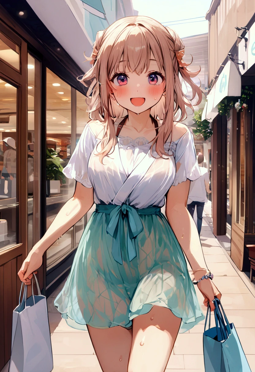 blush,A big smile,NSFW,Undressing,Shopping Street,