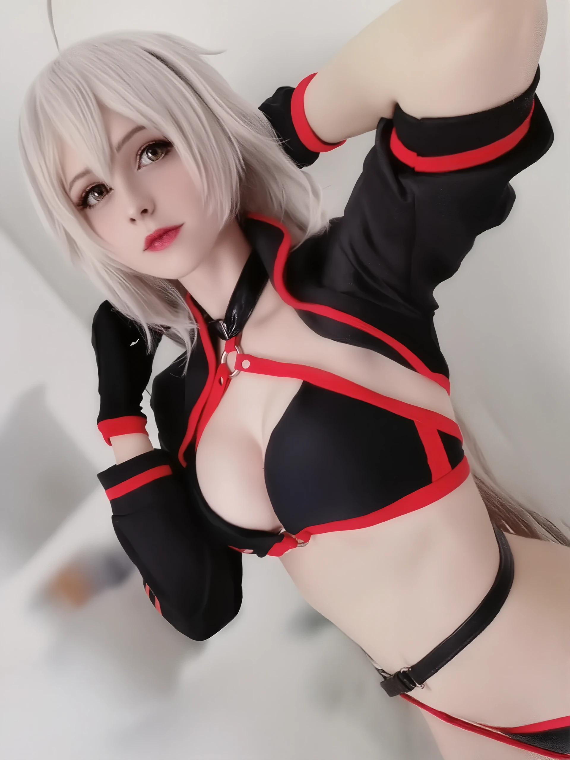 alice,vampire,grey hair, long hair, red eyes, pointy ears, small breasts, long hair, sitting on bed ,completely nude, from above, pussy, nipples, spread legs, teeth,suggestive fluid, sweat, dog collar, leash, (((leash pull))), (viewer holding leash:1.4)(cry,despair,fear,sweat,tears,frightened)