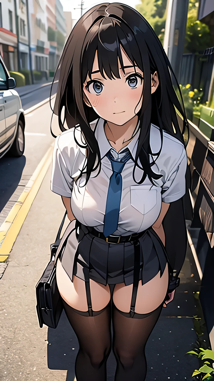 High Quality , Masterpiece, super high definition, ( realism: 1.4), oil painting style , movie lights, , I stood on an empty asphalt road watched it.., 、 Flying Crane Hanging Leather big breasted Small face lying down looks up at the sweat belt buzzer 脇sweat black hole gloves suit miniskirt garterbelt Footlink ズボンのbelt place hs on back restless expression looks up at the restless expression Knee-length Knee-High Socks Knee-length socks garter belt garter Garterbelt on thighs, place hs on back limit hcuffs Cable ties Cable ties on thumbs big boobs