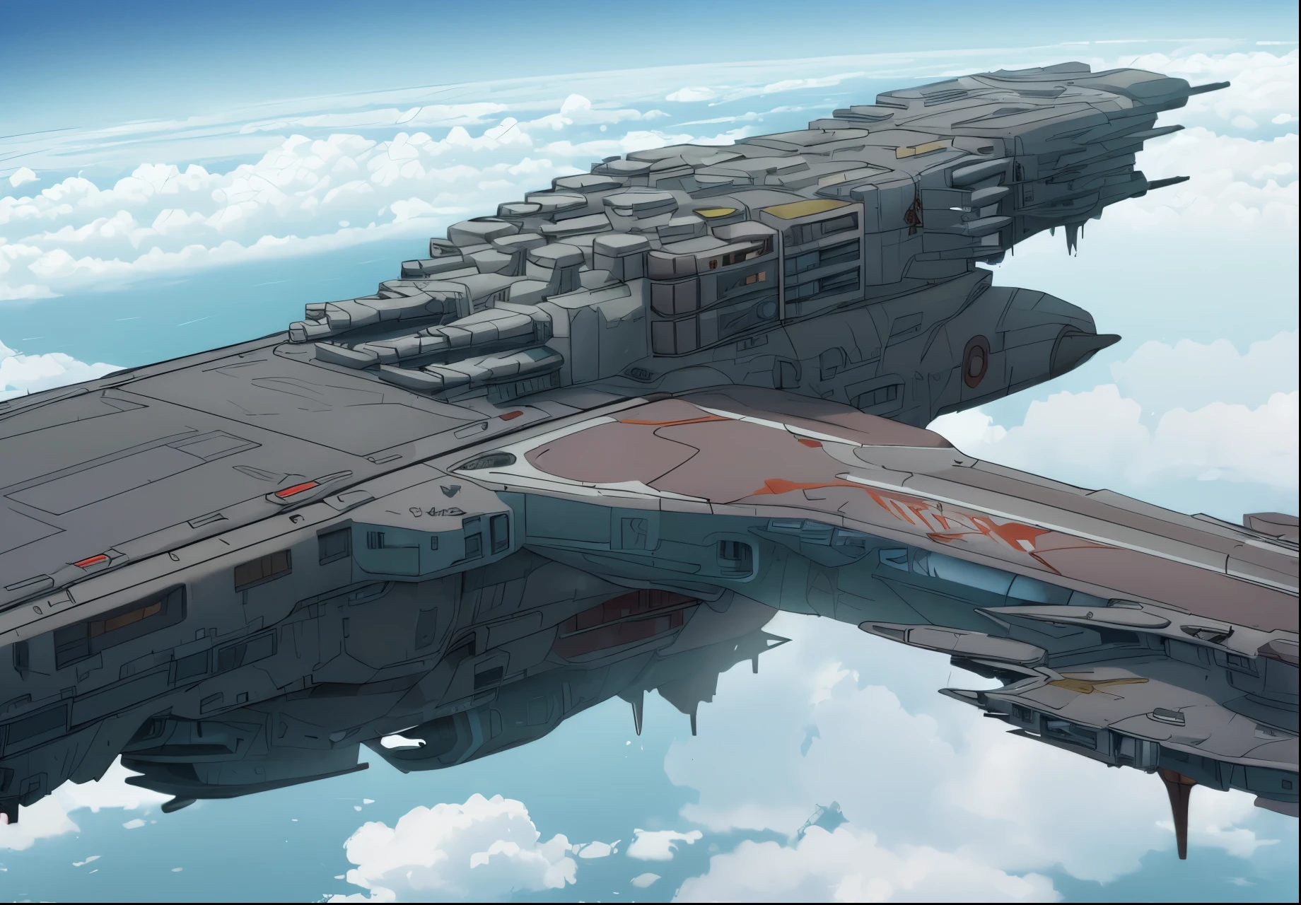 (( Soratrobo's Worldview )),(Naked women when piled up),sea of clouds, Graveyard of Air Battleships ,Twilight, Iron Rust Is Decaying,(Floating in the air),(Lots of weapon wreckage),Slam Style , low angle