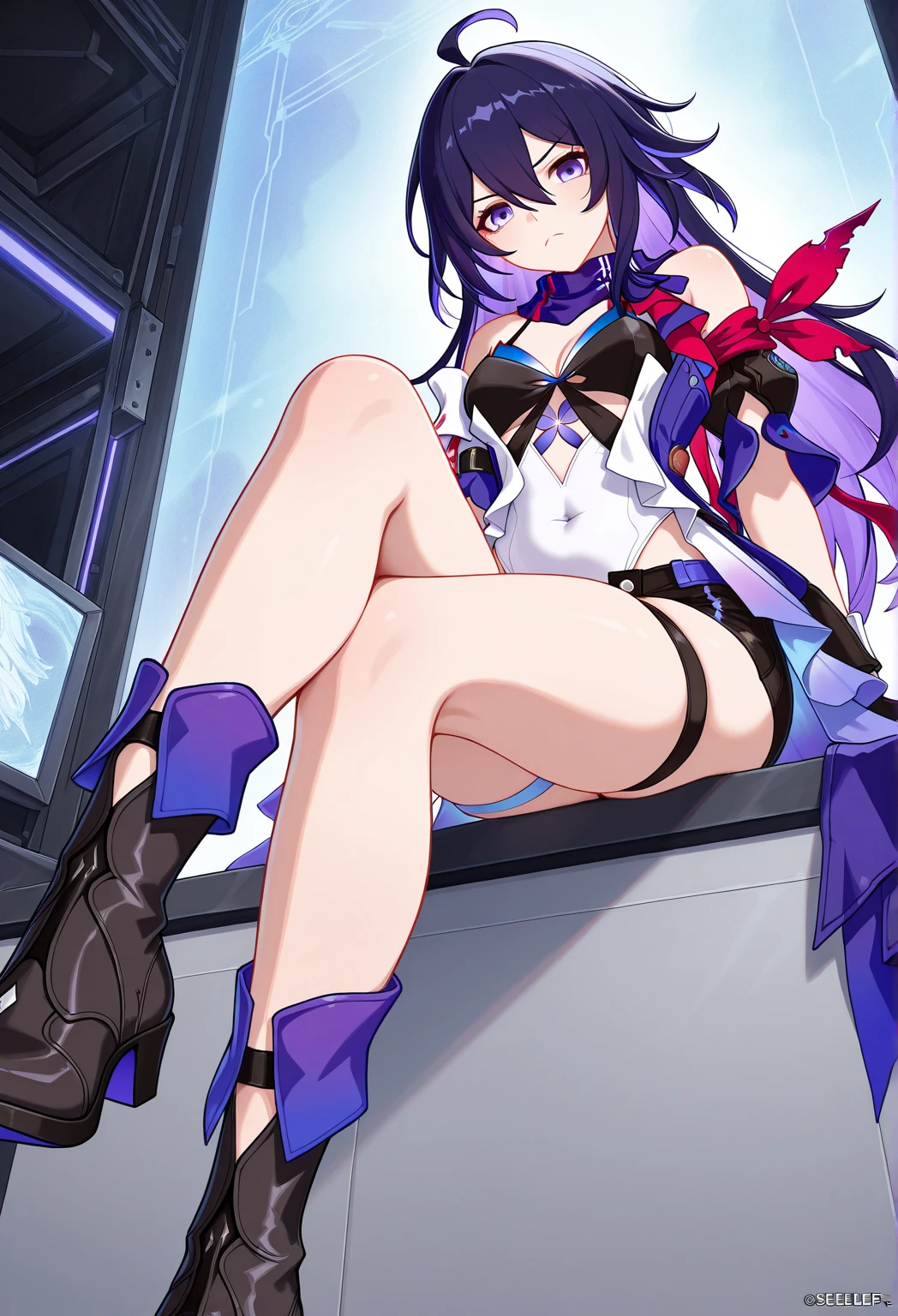 Female Combatant、Purple haired Japanese girl、Close-up of a girl in a blue leotard、Blue glossy leotard、Blue knee-high boots、Yellow Globe、Saiyan Girl, wonderful, Nano Girl, Female body type, Inspired by Hiromu Arakawa, Anime Manga Robot!! Anime Girls, Fubuki, Full Body Suit, by Hiromu Arakawa、wonderful, silk, Beautiful and attractive anime teen, Anime Girls of the future, tears,Drooling,Pee,Sweat,Tongue out,incontinence,Peeing,Mouth open and tongue out,Estrus,Eyes wide open,Estrus,Blushing,Nipples are erect,Face is hot,Lust、Mouth wide open and tongue sticking out、incontinence、Crying face、Drooling、Red lips、Red tongue、Red tongue sticking out