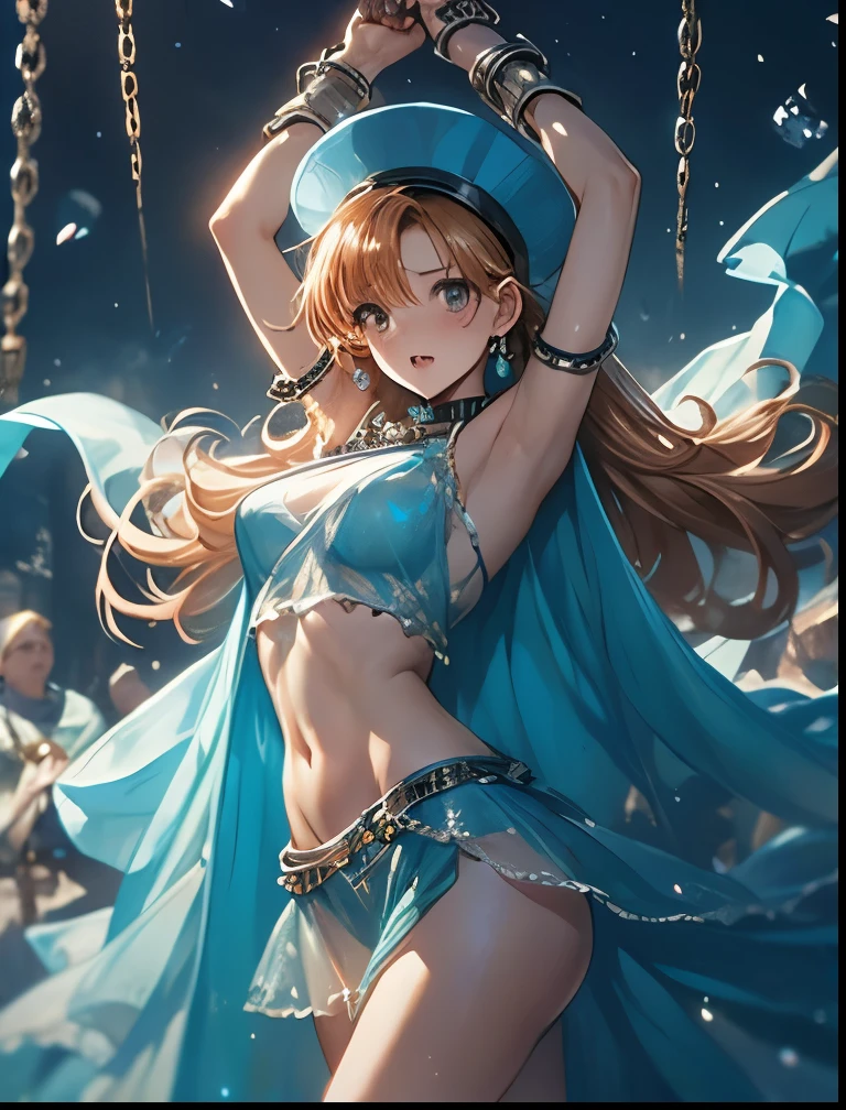 (((SFW、Accuracy、Highest quality、 A first-class masterpiece 、 Normal body 、8k、 detailed color 、 super precision 、 Normal Hands 、5See also、Highest)))、" Dragon Quest IV"、 Arena、arena、 Blonde、 straight long hair、 short、 slender、defeat、The Fall of Slaves、Slave Collar、Chain Handcuffs 、Chain Bondage、Chain、Sheer transparent sexy dress with ripped open chest 、 see-through transparent sexy miniskirt with torn underwear exposed、Ripped Blue Cloak 、 tattered blue pointy hat、 see-through transparent clothing with torn skin 、Half naked、ChainSlave Collar、Chain Handcuffs 、Link to the first round of tablets、Fighting Girl、pinch、Anxious face、regrettable、tears、blush、Raise your hands above your head 、Chain Bondage、ThroneChain Bondage、 Legs Open Sexy Pose、Clothes scattered 、Showing off、Heart dirty print tattoo on lower abdomen、Nippleclamp Chain、nipple bra 、High leg cut panties、Sex slave、royal palace、Throne、example