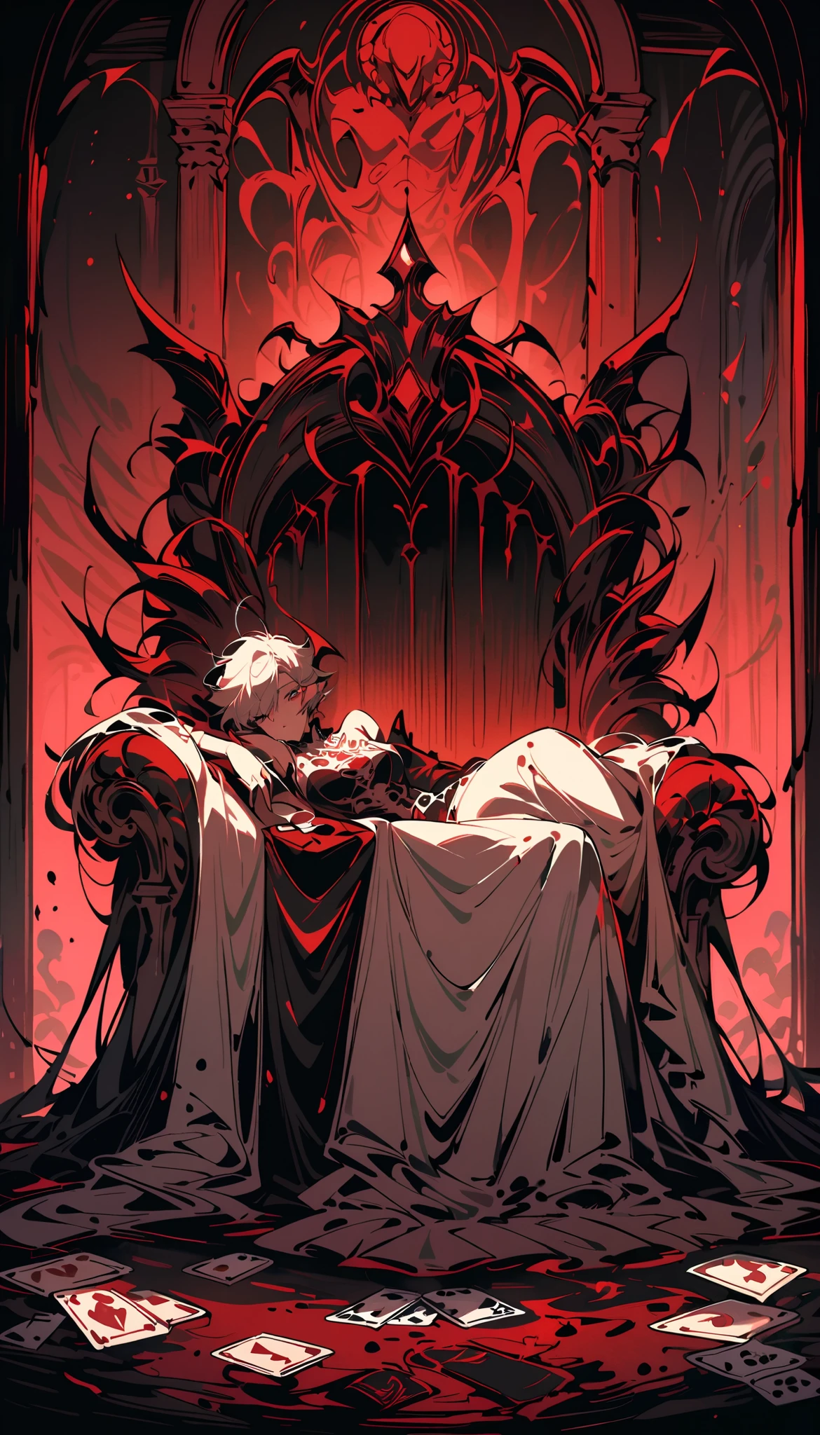 Alfred Kubin style ,Tarot cards,Non-human,demon,Lazy, lies leisurely,decadent,Lazy,hell,The scary throne ,palace,Weird,die,close up,(8K, high quality , masterpiece,very good, rich details, best quality, HD quality ), highly detailed face and eyes