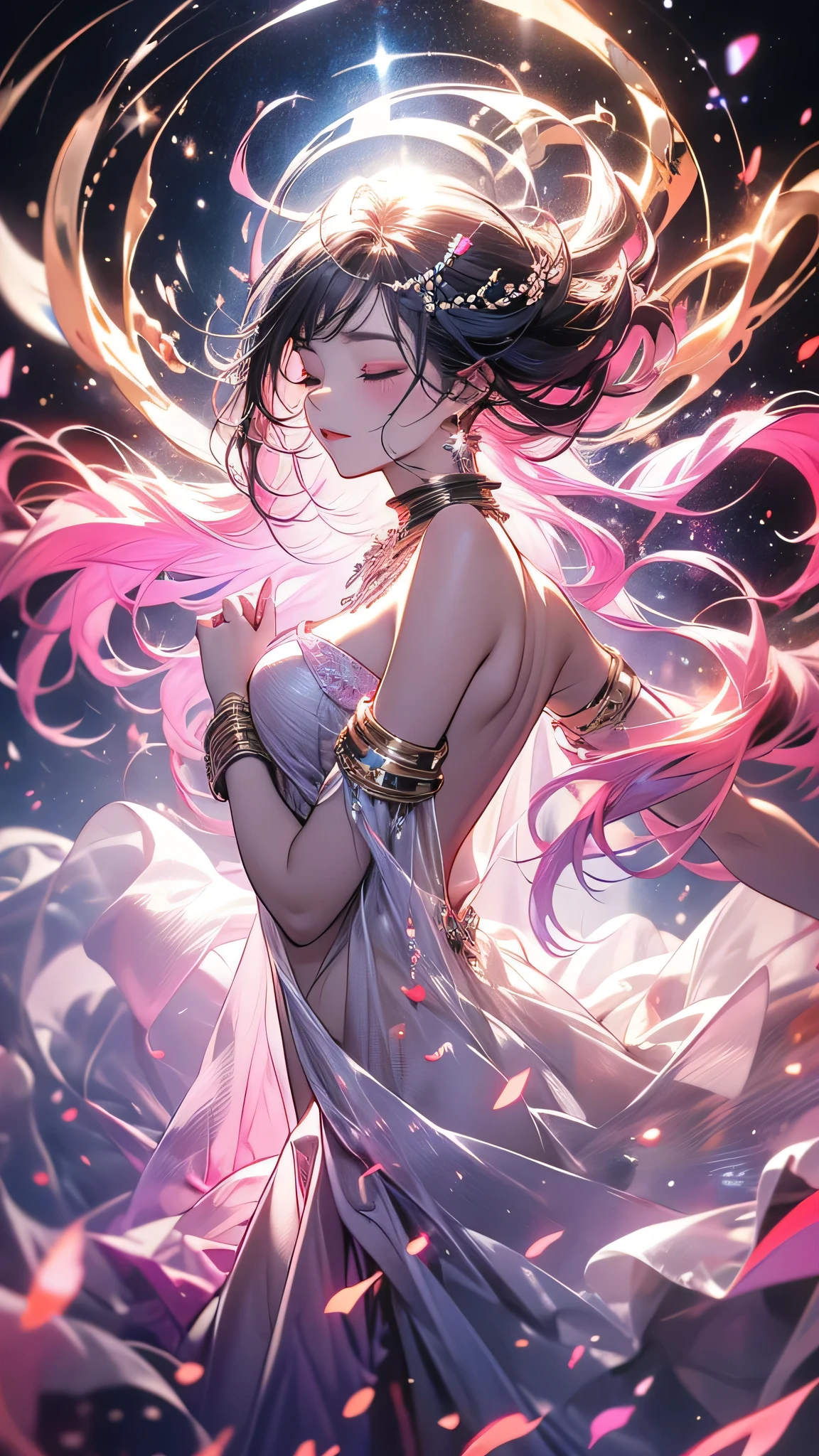 {{amazing quality, great quality, high quality, very aesthetic, aesthetic, best quality}}}}, 
realistic, photo, shadow, Three-dimensional, absurdres, Digital art, 
{{{{Magical girl}}}}, beautiful girl, one girl, 
black hair, long straight hair, hair, trimmed hair, shiny hair, blunt bangs, short sideburns, 
brown eyes, tareme, 
{{flat chest}}, {{small breasts}}, {{detailed body}}, slim thighs, thin thighs, {{{{{Princess Knight}}}}}, {{{{white full body tights}}}}}, {{{golden breastplatered}}}, {{{Visible chest}}}, {{gold chest armor}}, {{gold arm armor}}, {{gold leg armor}}, {{{{covered navel}}}}, {{{both shoulders expose}}}, heart-shaped choker on left arm, upper body, heart brooch, white headband, white circlet, distress, resistance, defeat, inferiority, sexual pleasure, troubled face, shy, orgasm, trembling, disheveled hair, torn clothes, wet clothes, melted clothes, damaged clothes, take off one's clothes, transparent clothes, groin, vagina, {{{{{紳士ハンド}}}}}, monster's hand floating in the air, Massaged by multiple monster's hand, Mangled by multiple monster's hand, multiple perverts, clothed sex, Intercrural legs, rape, bind, restrain the arms, restraining legs, backwards, look back, Landscape, Immerse yourself in the cloudy liquid up to your waist, cloudy liquid, get wet, take a bath, wet hair, slime bath, swallowed by slime, Inside the slime, bound by super huge transparent pink slime, Caught in super huge transparent pink slime, Nipples caressed by super huge transparent pink slime, The super huge transparent pink slime caresses the crotch, My body is caressed by a super huge transparent pink slime, 