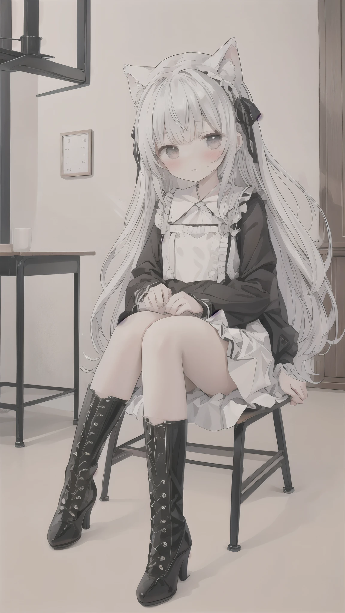 Lazy，White hair，1girll，tmasterpiece，Sweaters，is shy，sobu，Sit on the bed，adolable
