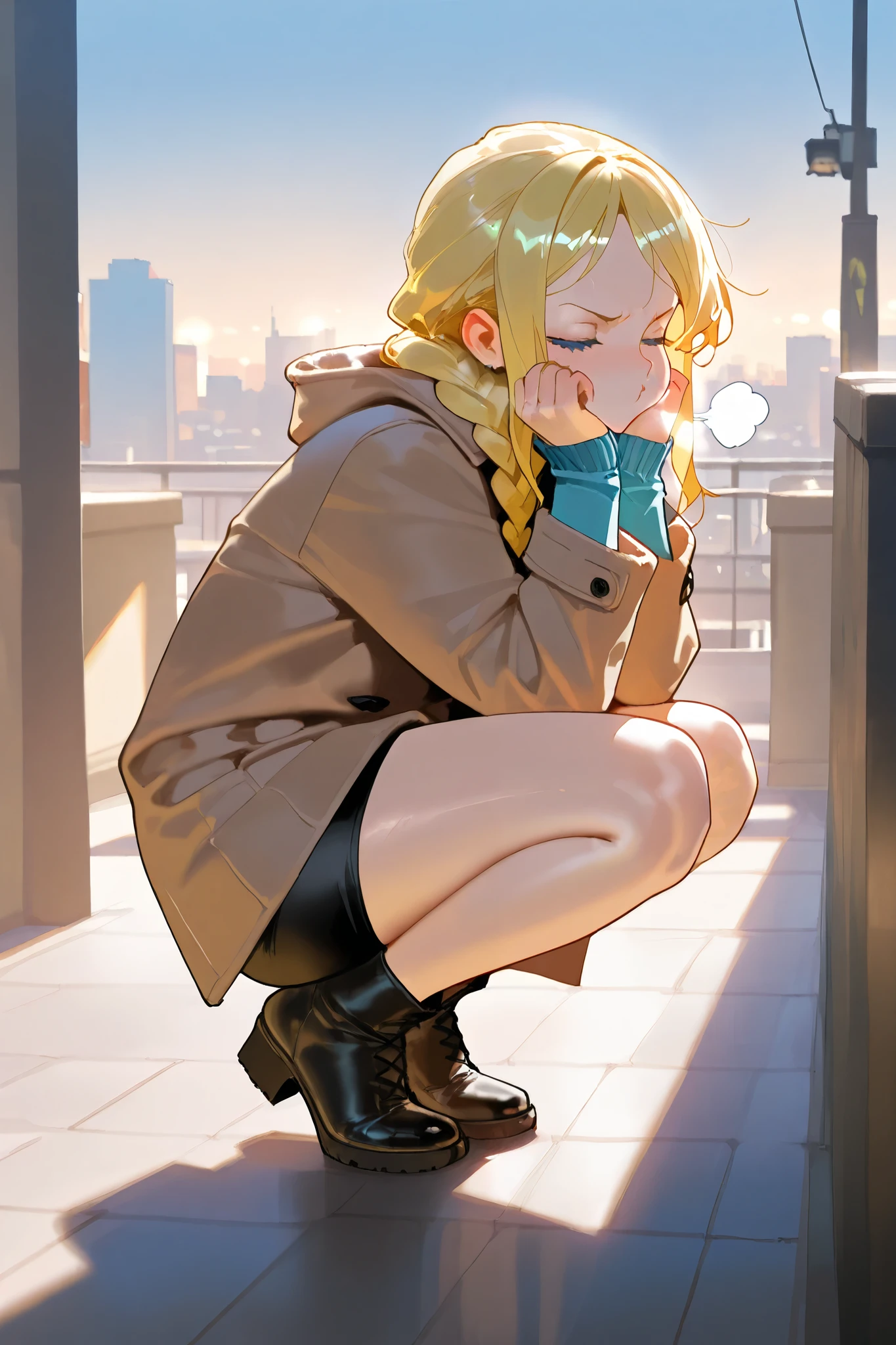 a close up of a woman in a short skirt and a pink sweater, trending at cgstation, anime barbie doll, guweiz, render of april, trending on cgstation, anime girl in real life, anime vtuber full body model, anime girl cosplay,((short wavy Creamy Golden Blonde hair)),(Creamy Blonde hair),(short hair),(wavy hair),(golden eyes), ( 16 years old),