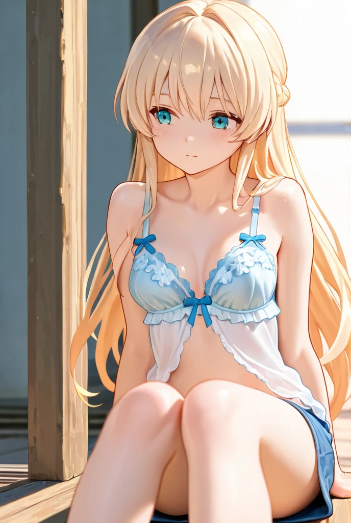 (realisitic: 1.4), (masterpiece, side lights, Fine and beautiful eyes: 1.2), masterpiece*portlate、realisitic, 3D 顔, Luminous Eyes, Shiny hair, Skin falls out, 独奏、embarrassed from, (Upper abdomen), White underwear, (small tits)、blonde hair、(A Princess)