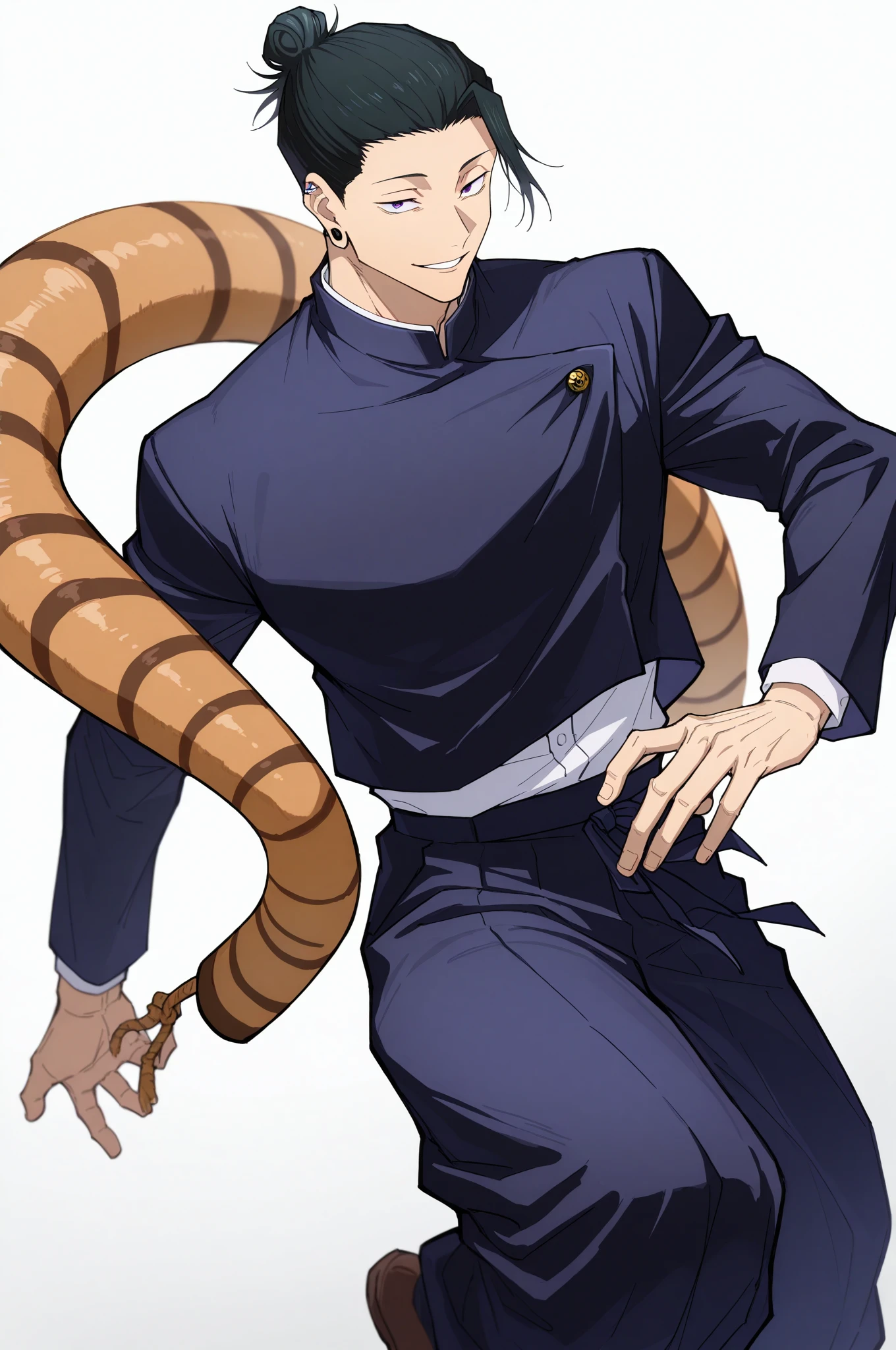 He is a 16 year old teenager, He has slightly disheveled dark brown hair..., somewhat light brown eyes, He has a black heart-shaped spot on his left cheek that is quite large..., It is something serious, He has a somewhat exercised body, He is dressed in the anime uniform. "my hero academia", black tentacles emerge from his back