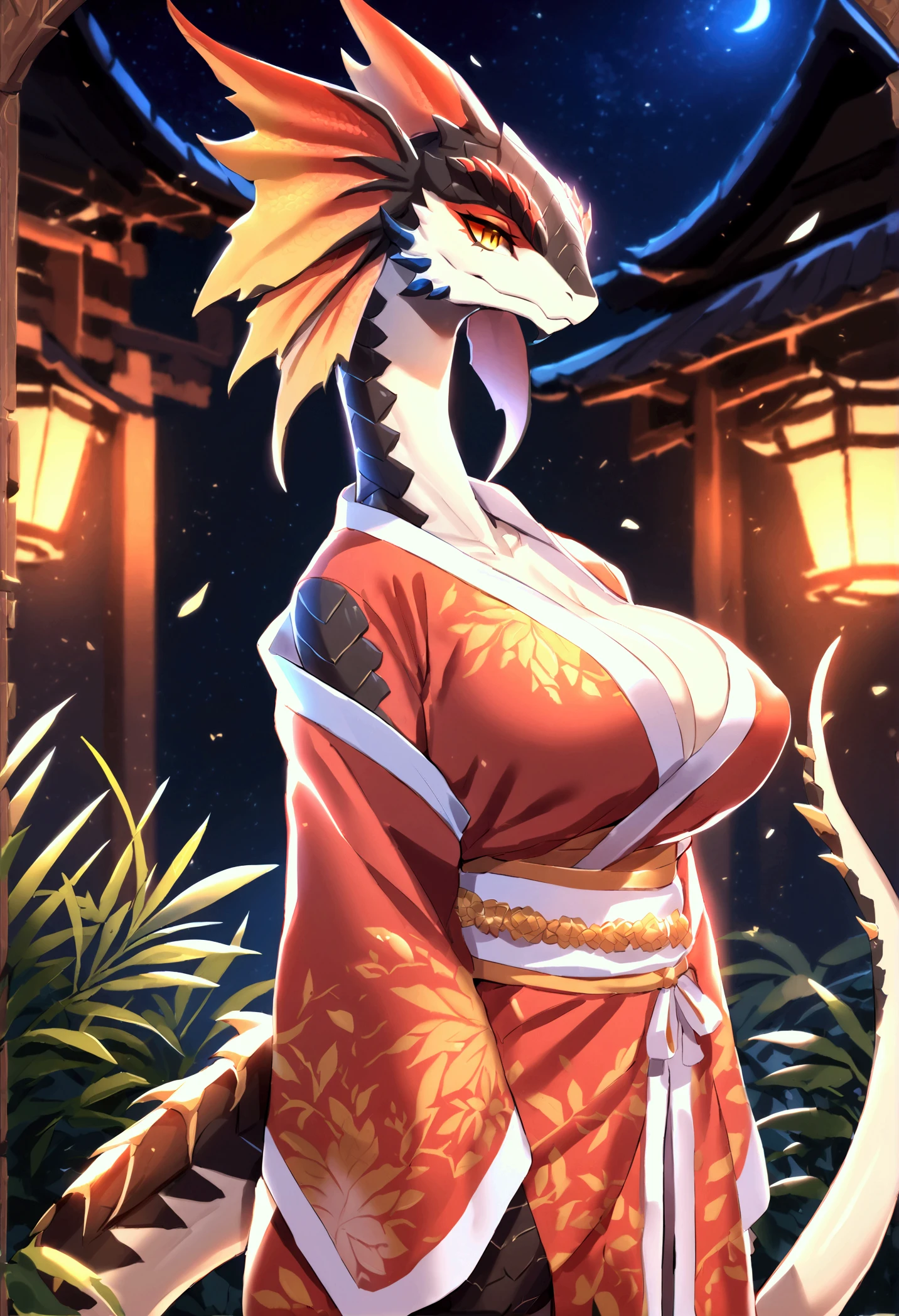 top quality, best quality, by cervina7, High-quality illustrations, masterpiece)(kemono, furry anthro), round, 1 female, nine-tail fox, chubby body, fur, fluffy, flat chest, wide hips, tails, perfect eyes, blur sclera eyes, date kimono, bed, body movement, pregnant, red blushing, looking at viewer, 