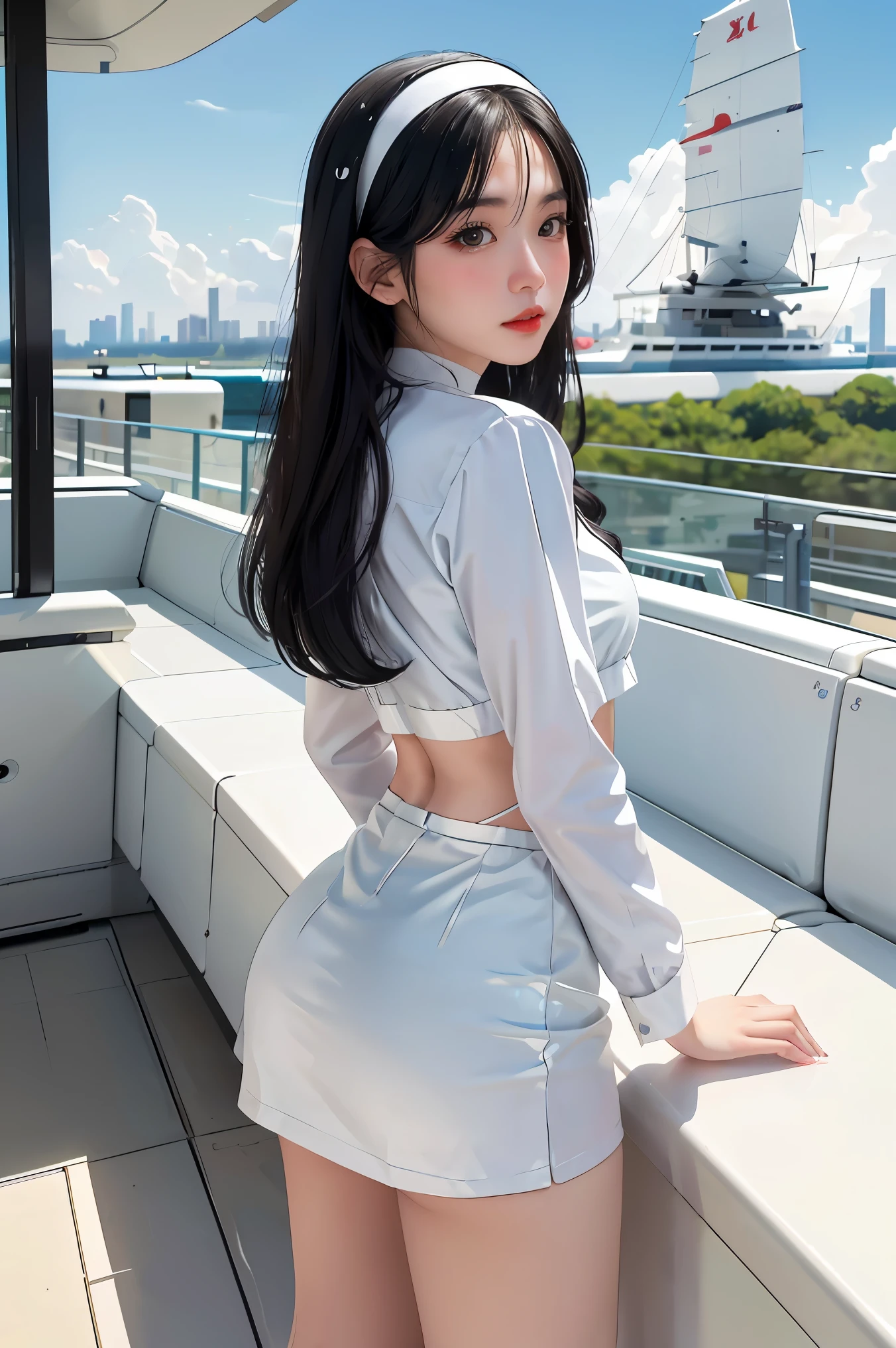 Alafed woman standing on the roof of a building overlooking the city, Ulzzang, a white girl, portrait of a japanese , wears long flowing clothes, 🤤 girl portrait, Chiho, Yoshitomo Nara, blackpink jossi portrait, asian young girl, From 8K matte, e girl, e-girl
